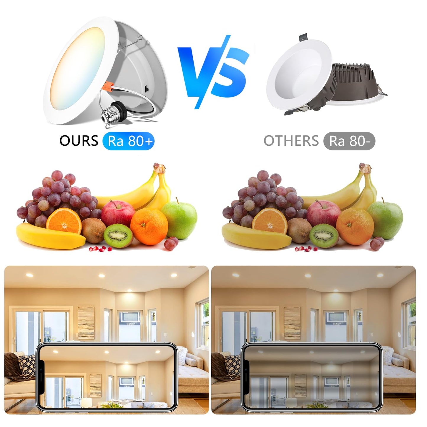 LVWIT LED Recessed Light 6Inch, Can Lighting Color Selectable 2700/3000/4000/5000/6000K 5CCT, 10W(120W Equivalent) Dimmable Downlight with E26 Conversion Kit, Retro Fit Ceiling Light Fixtures, 12 Pack