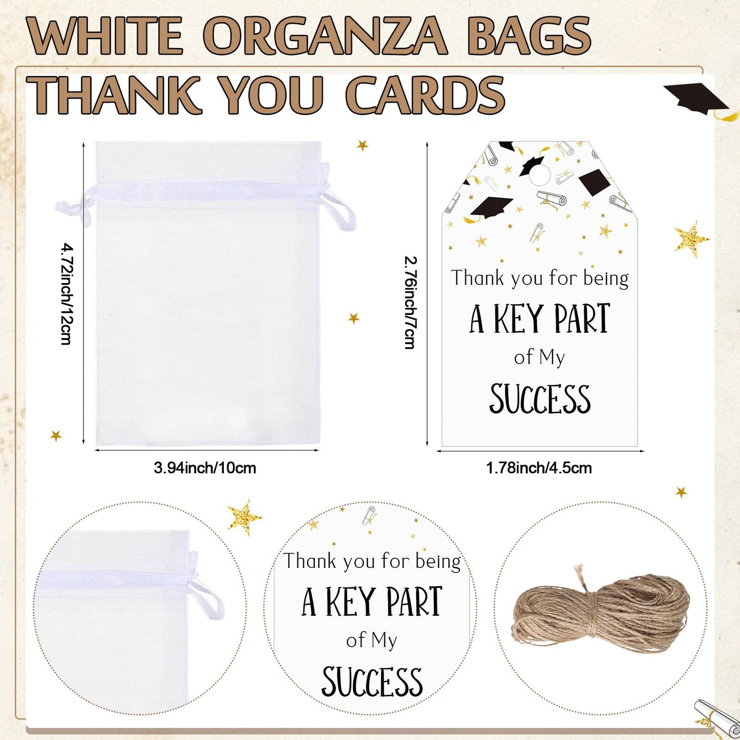 Misdary 50 Sets Graduation Party Favor for Guest 2026 Graduation Cap Bottle Opener Keychains with Thank You Card Organza Bags Class of 2026 College Celebration Party Supplies (Bronze)