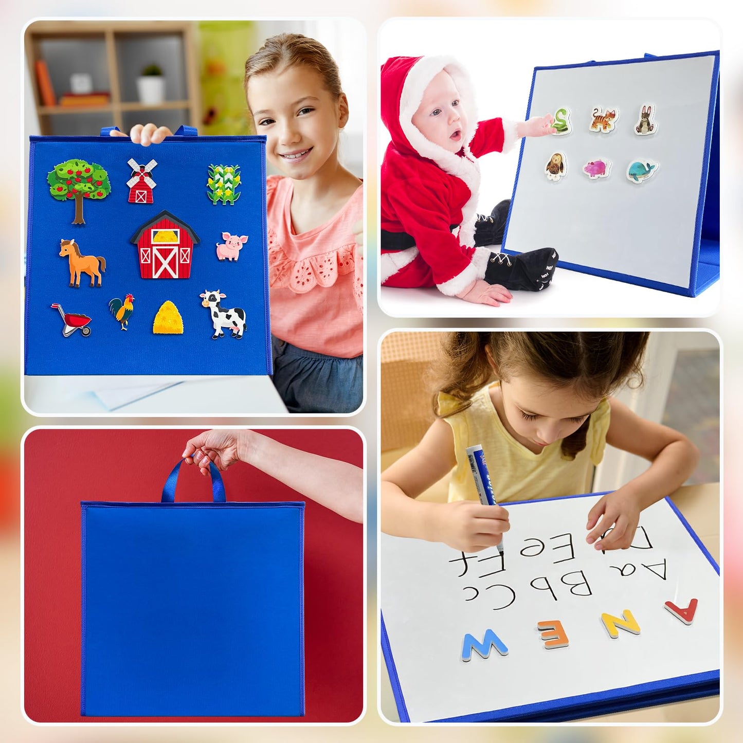 Felt Flannel Board/Dry Erase White Board for Toddlers,17.3 * 17.3in,Double-Sided,Folding,Standing,for Wall,Classroom,Preschool,Kiddie Corner,Interactive,Gifts for Kid