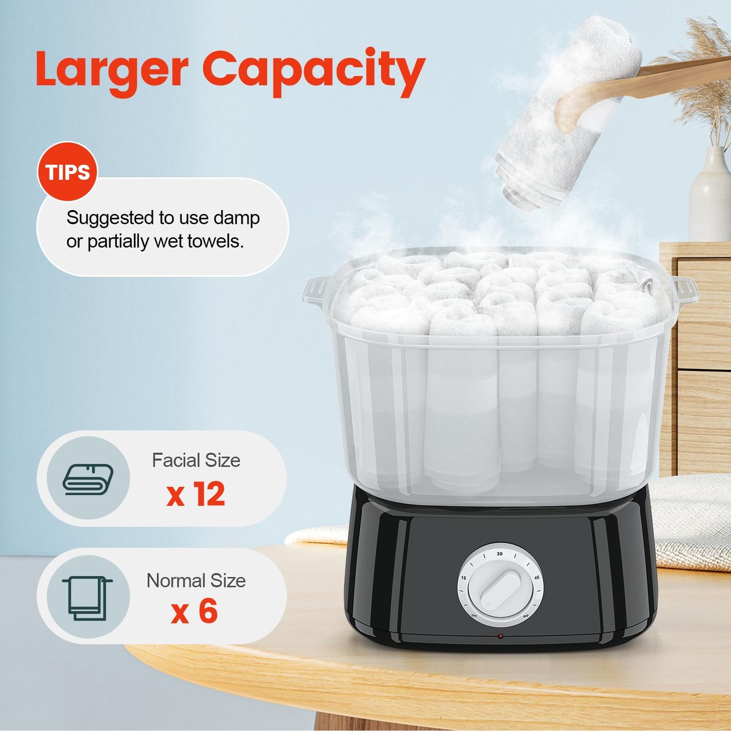 StateRiver Hot Towel Warmer, Rapid Heating Towel Steamer for Facials can Hold 12 Mini Wet Towels, Portable Mini Towel Warmer for Bathroom,Spa and Salon.