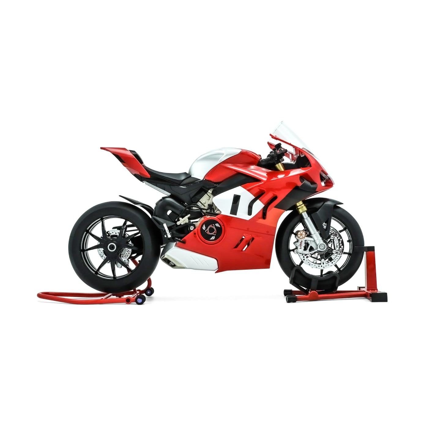 NIKOLATOY 1/6 Alloy Motorcycle Model Accessory Set, Red Stand, Creative Desktop Display and Collectible Gift (V4R)