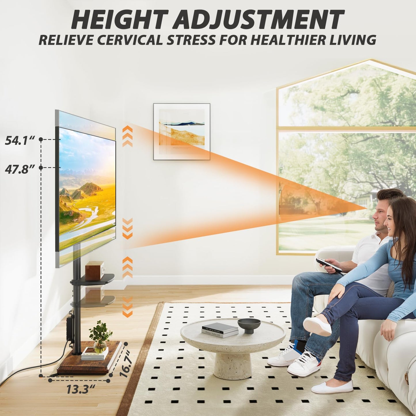 TVON Floor TV Stand with Power Outlet, TV Mount Stand for 32-60 inch TVs up to 88 lbs, Swivel TV Stand Mount with Height Adjustment and Safety Wood Base for Office, Corner, Max VESA 400x400mm