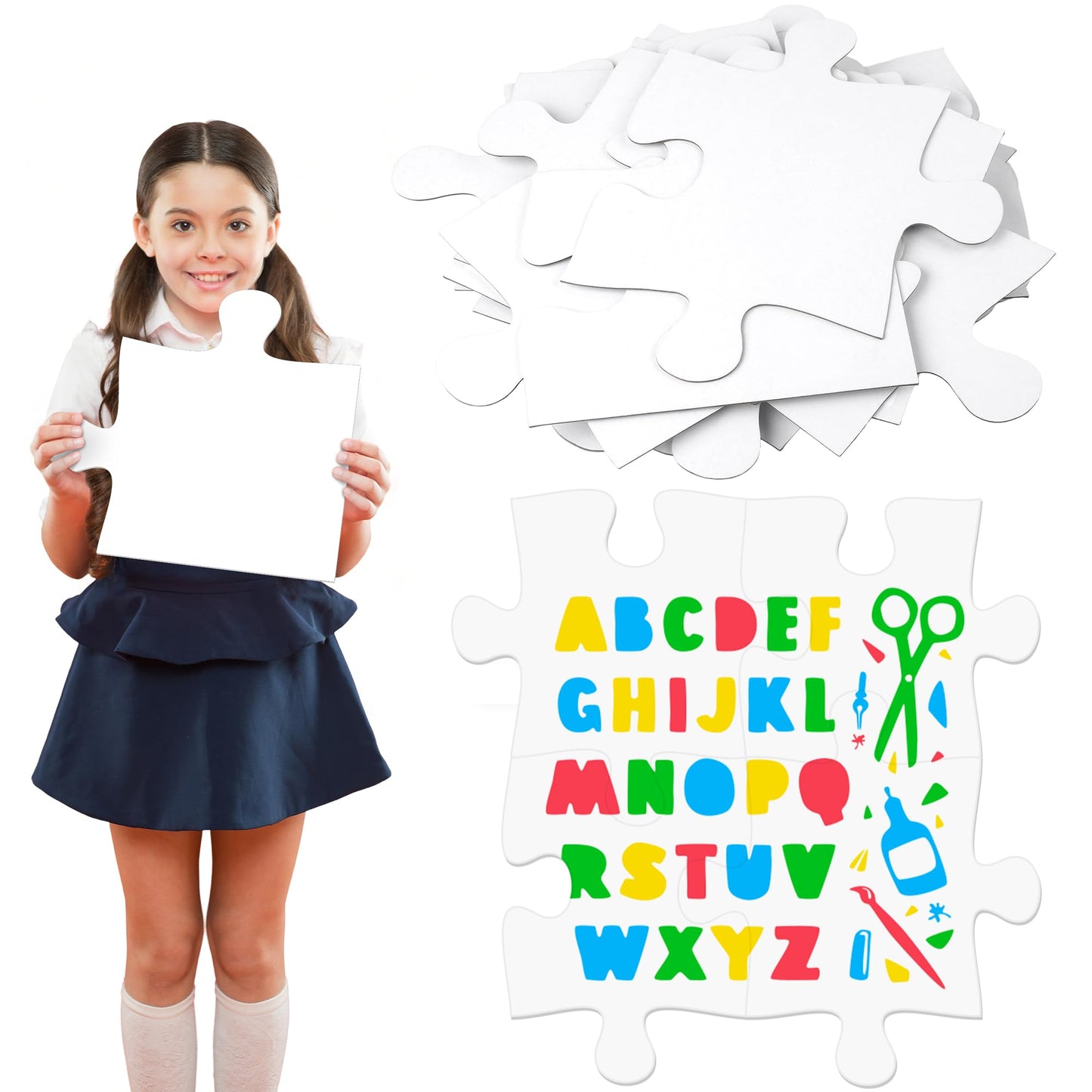 Aneco 30 Pieces Large White Blank Puzzles, 9 x 8 Inch Blank Paper Double Puzzle Pieces, DIY Make Your Own Jigsaw Puzzle to Draw On for Drawing Coloring Painting Arts and Crafts Projects, Party Favors