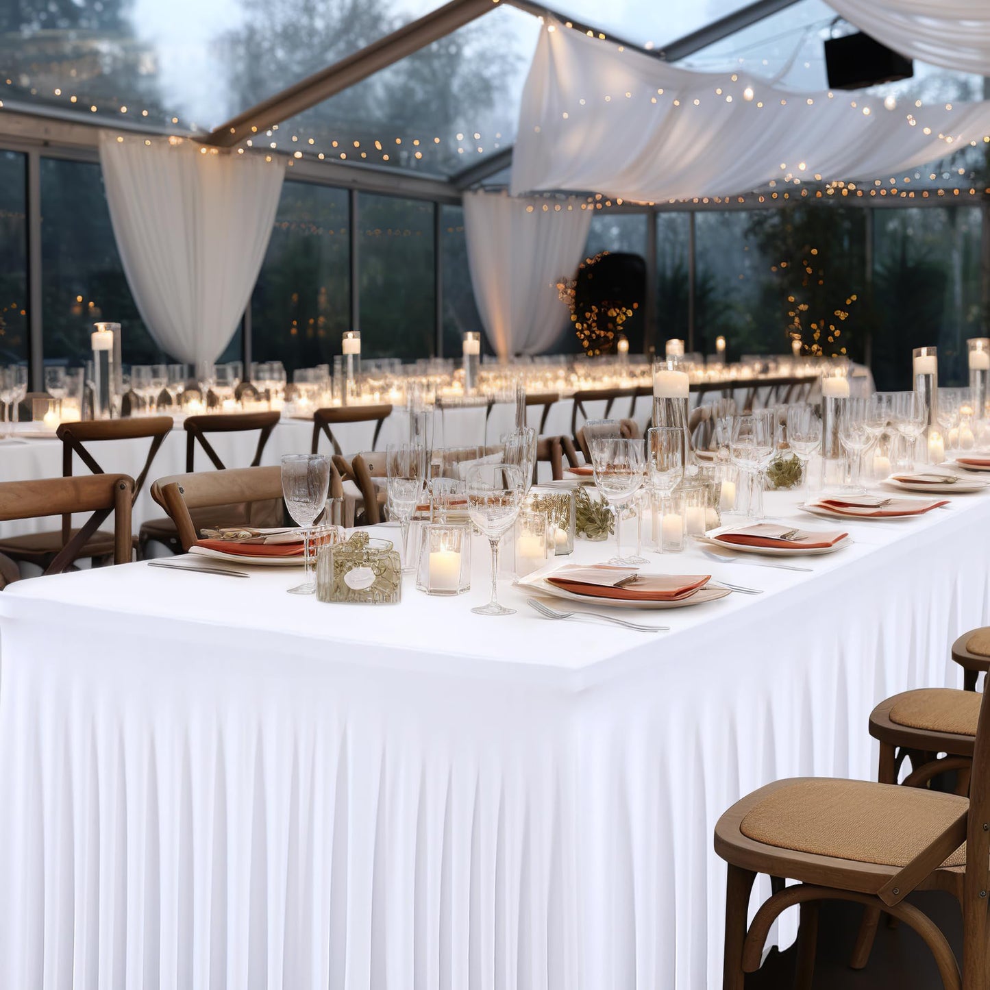 4 Packs White Table Clothes for 6 Foot Rectangle Tables, One-Piece Wrinkle Resistant Stretch Spandex Table Covers with Skirt for Event Banquet Wedding Birthday Party