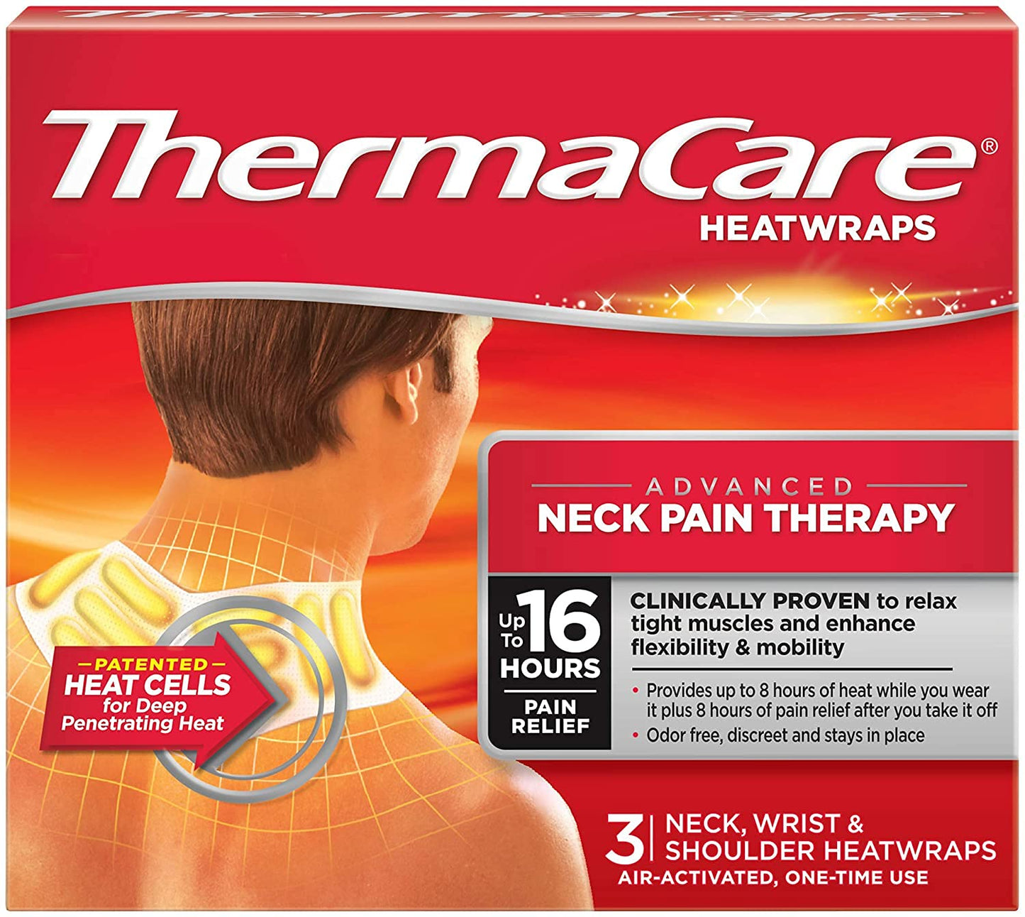 ThermaCare Neck Shoulder and Wrist Heatwrap - 3 count - Pack of 8