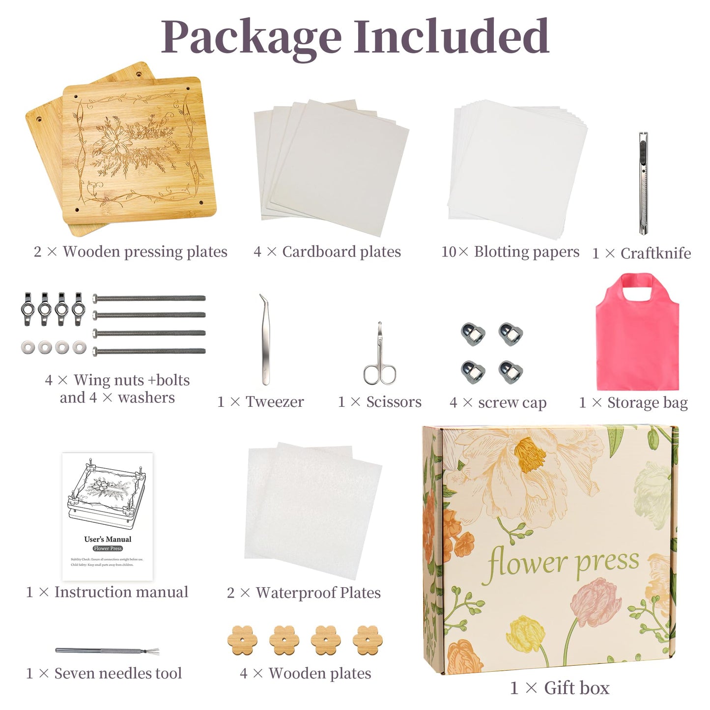 SouStoCol Flower Press, Extra Large Flower Press Kit - 11"x11" 10 Layers Flower Pressing Kit for Pressed Flowers, Plant Flower Preservation Kit for Bookmarks, DIY Craft Art, Flowers Drying