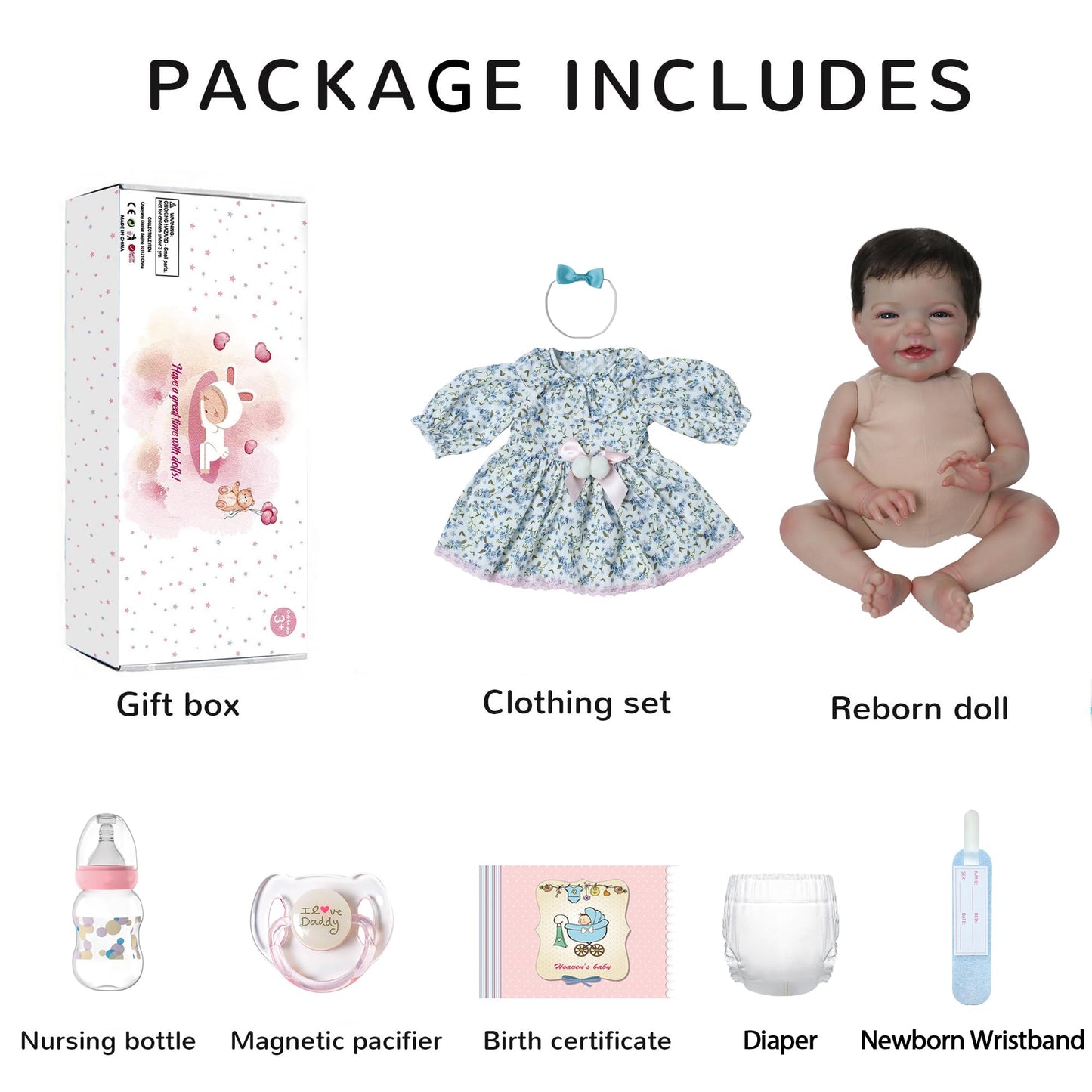 KSBD Realistic Reborn Baby Dolls, 18 Inch Sweet Smile Eyes Open Newborn Baby Dolls Girl, Soft Vinyl Real Life Baby Dolls with Weighted Body, Birthday Gift Set for Kids Age 3+