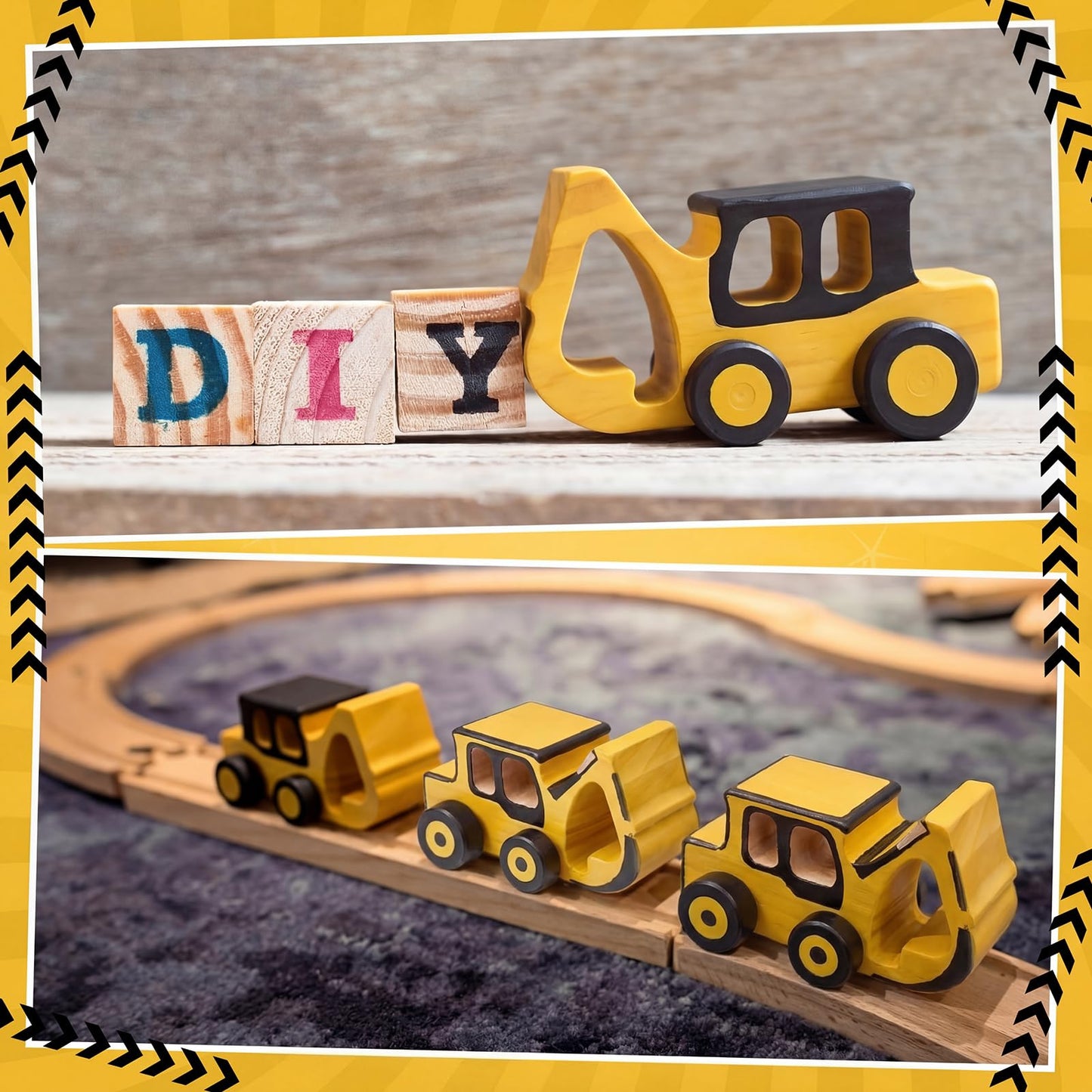 Arrowbash 12 Pieces Construction Crafts Wooden Excavator Truck Crafts Kit DIY Unfinished Wooden Painting Excavator Truck Party Favors for Construction Birthday Party Home Activities Easy Supplies