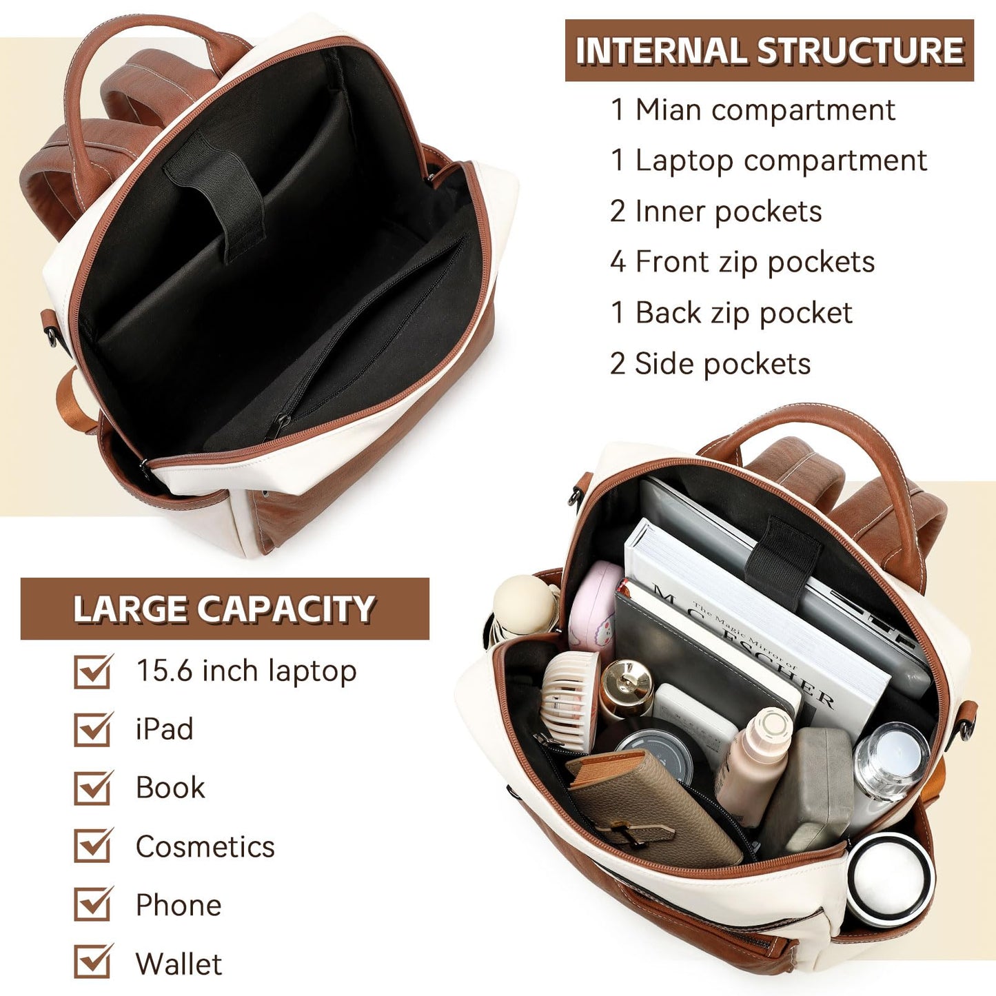 AGLOD Vegan Leather Laptop Backpack for Women 15.6 Inch Work Backpack Purse for Travel College