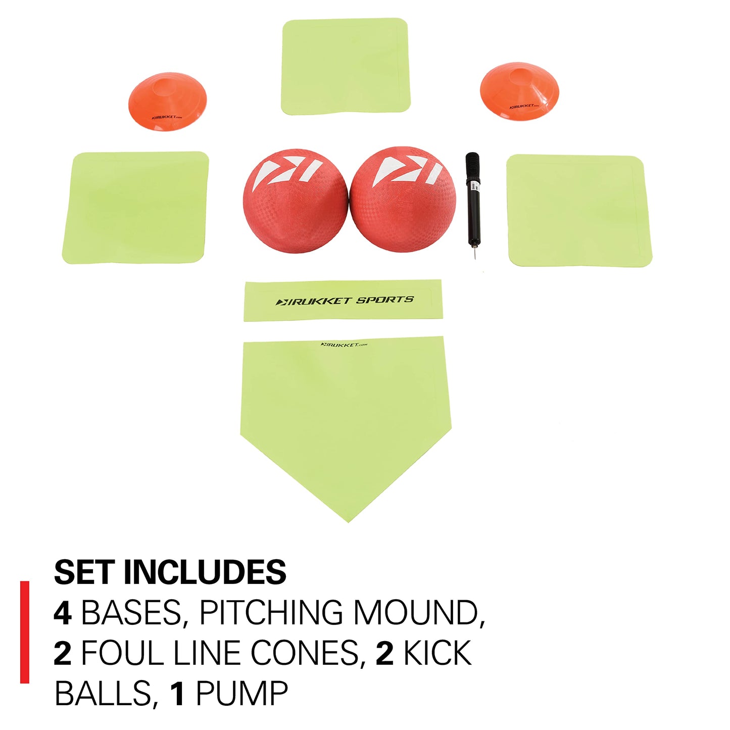 Rukket Kickball Set with Bases | Rubber Throw Down Plates and Kick Ball | Perfect for Kids and Adults | Playground and Backyard Game | Air Pump and Foul Line Cones (Kickball Bundle (w/ 2 Kickballs))