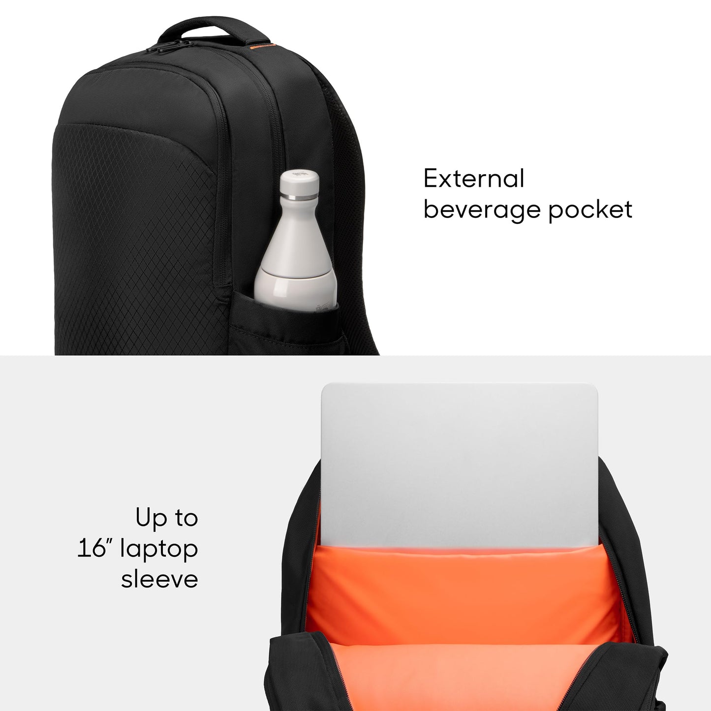 Sharper Image Laptop Backpack, 23L Heavy Duty & Water Resistant Travel Back Pack for Business Work, College School Bag for Men & Women, Fits 16” Computer, Black (Metro Collection)