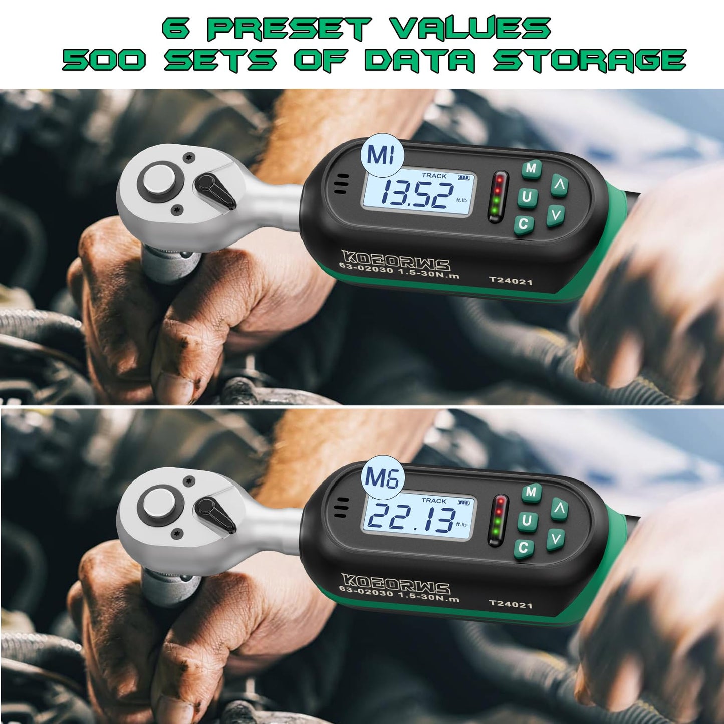 KOEORWS 1/4 Inch Drive Digital Torque Wrench, 1.11-22.13Ft.lb/1.5-30N.m, Small Electronic Torque Wrench with Preset Value, Buzzer & LED Indicator, 2% Accuracy for Bike, Bicycle