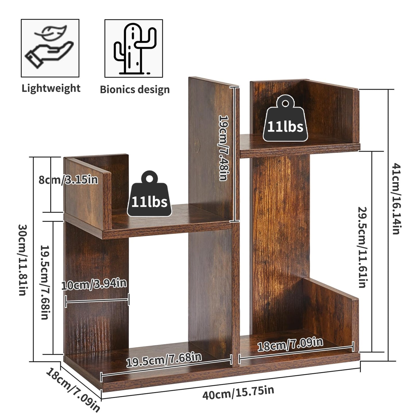 Aibiju Book Display Shelf Small Desk Organizer, Desk Top Storage Organizer, Cookbook Storage Kitchen Counter Shelf, Tabletop Plant Shelf Stand Rustic Brown YD-DSR002H