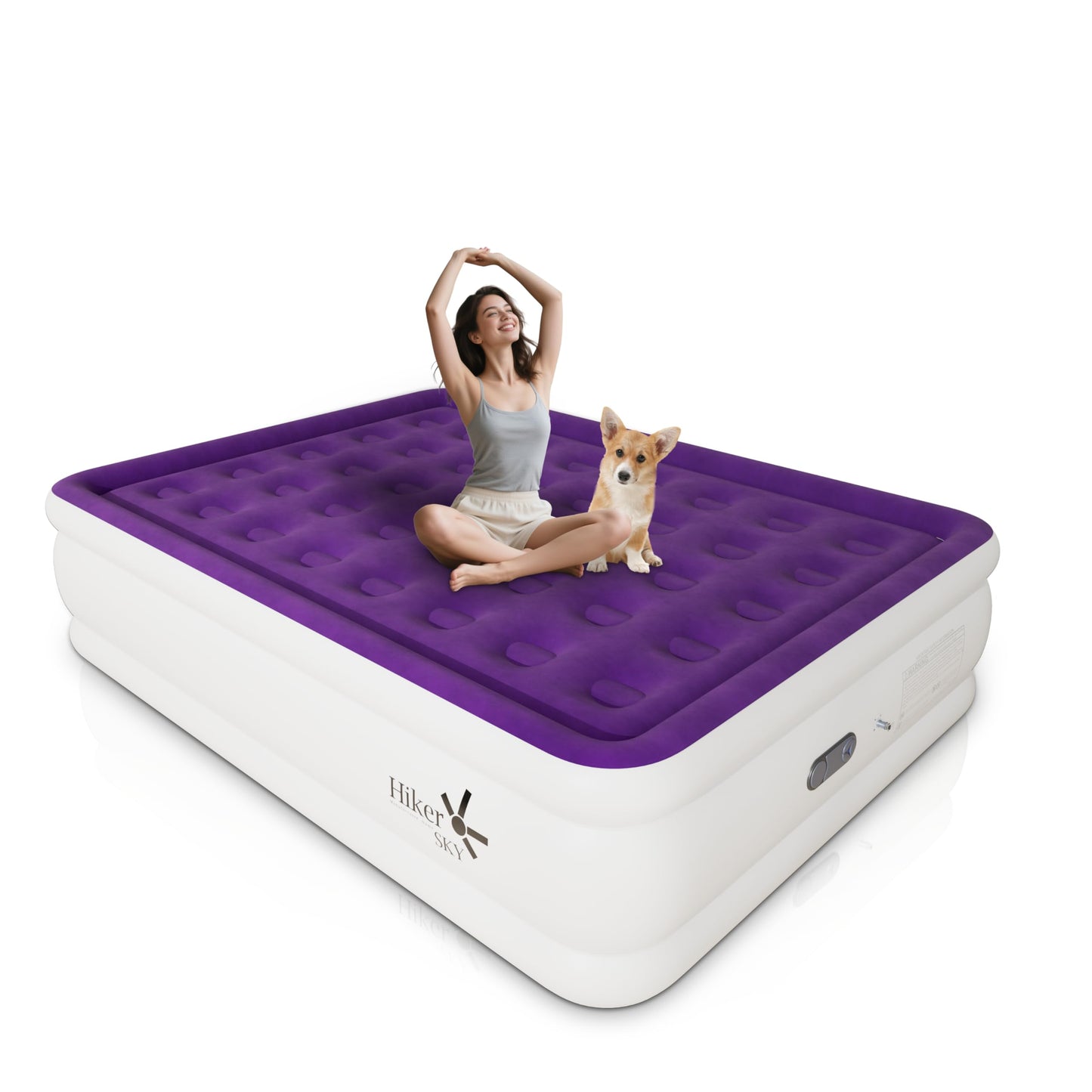 HikerSKY Full Air Mattress with Built in Pump, Inflatable Mattress for Home, Blow up Air Bed 3 Min Quick Inflation and Deflation, Thin Velvet Top, 18'' Full Size Purple