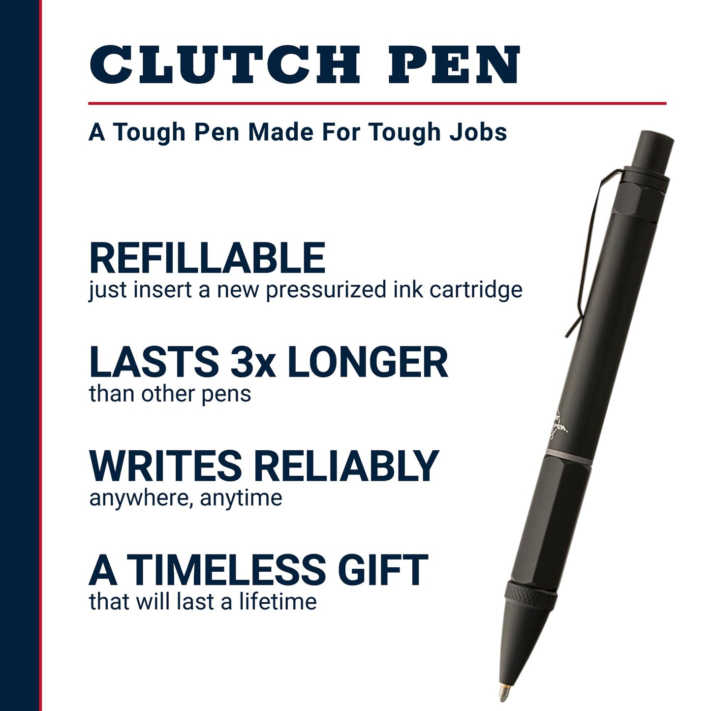 Fisher Space Pen Black Clutch Pen, Pressurized Ballpoint Pen, Writes Upside Down and in Extreme Temperatures, Smooth Black Ink, Medium Point, Pocket Clip, Gift Box