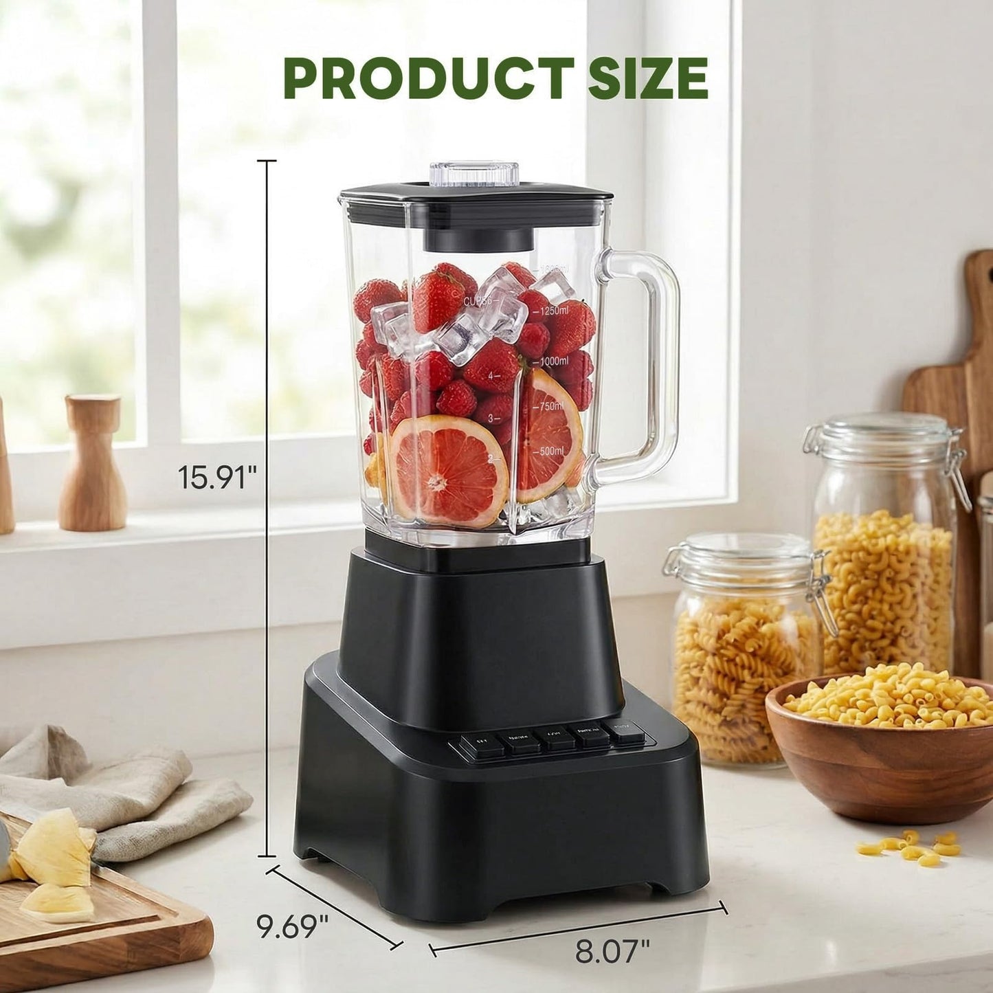 OLIXIS Professional Blender for Smoothies, Full-Size Kitchen Blender with 850 Peak Watts & 54oz Large Glass Pitcher, 4 Speeds with Pulse for Ice Crushing Frozen Fruits, Dishwasher Safe, Black