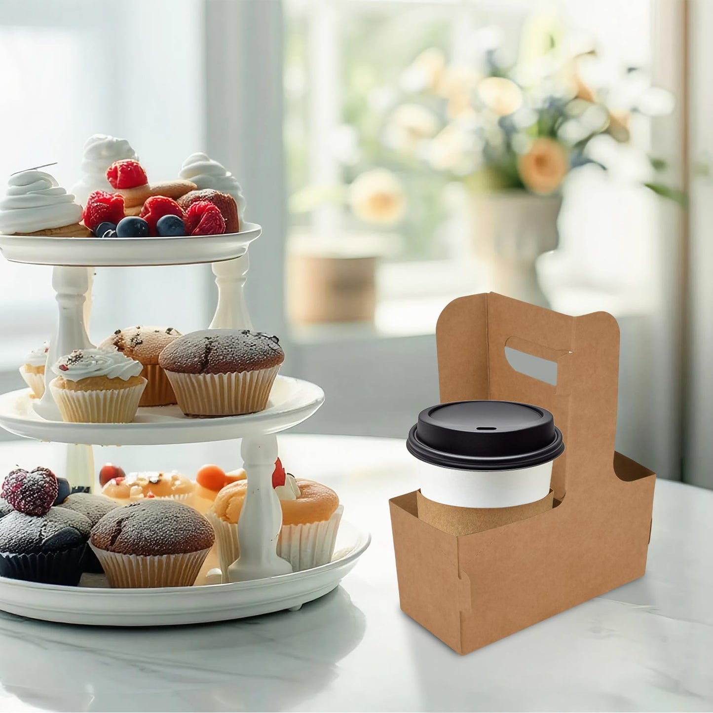 100 Pack Drink Carrier with Handle, 2 Cups or 4 Cups Assemblable Disposable Paper Cup Holder, Coffee and Drink Carrier, for Coffee and Drink Delivery Cup Holder
