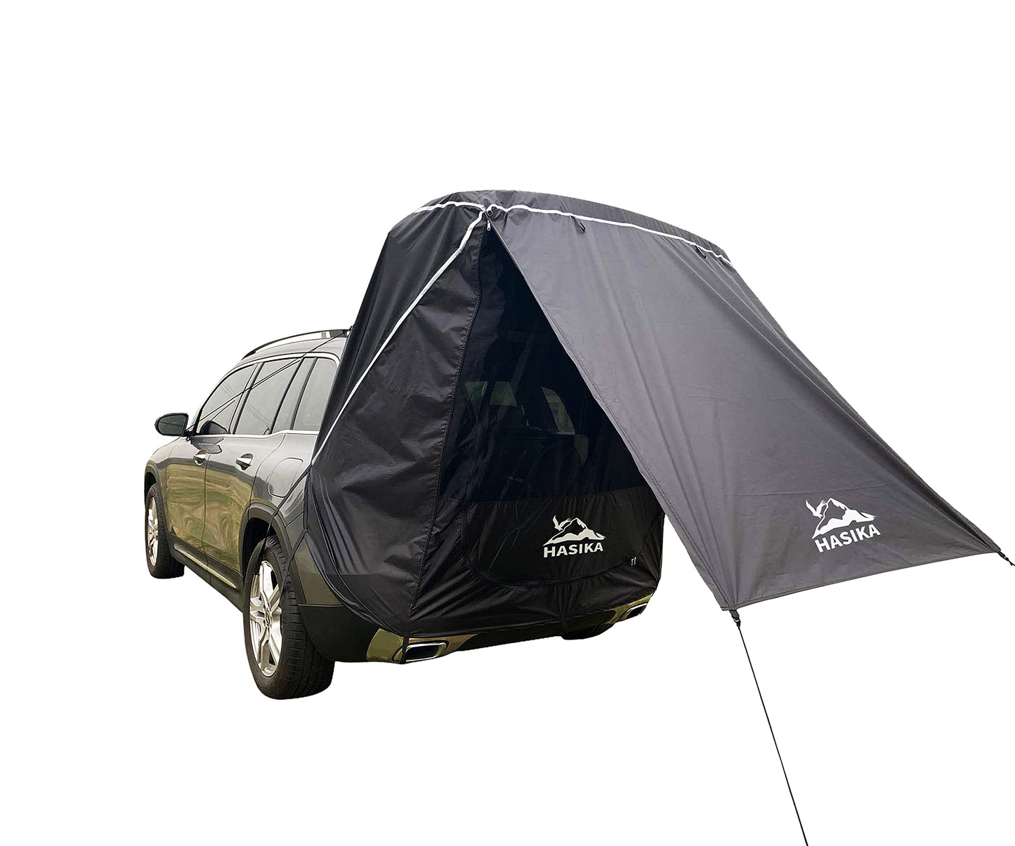 Hasika SUV Camping Tent Car Tailgate Shade Awning with Screen Net Waterproof 3000MM UPF 50+ Black (Large)