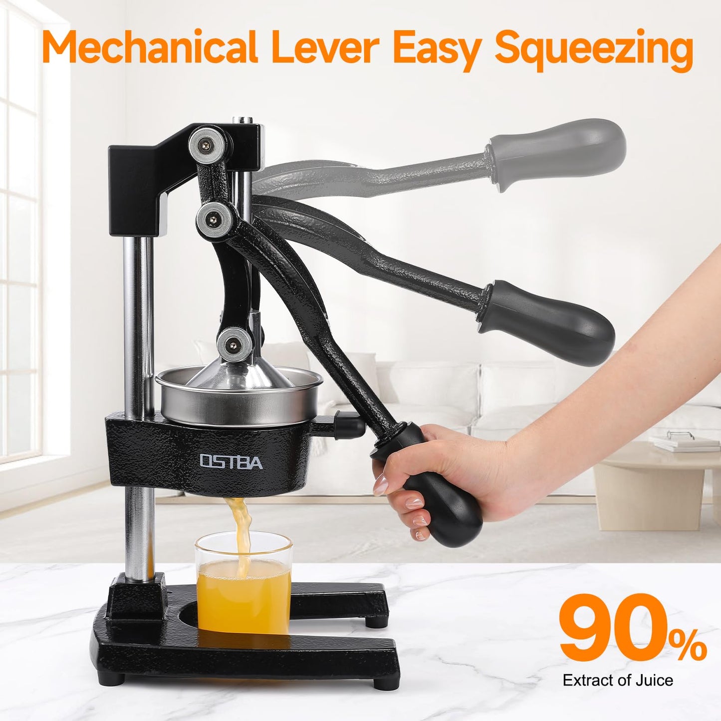 OSTBA Cast Iron Manual Citrus Juicer, Heavy Duty Hand Press Orange Juicer with Stainless Steel Cup & Strainer, Commercial Grade Lemon Squeezer for Orange, Lemon, Lime, Grapefruit, Pomegranate