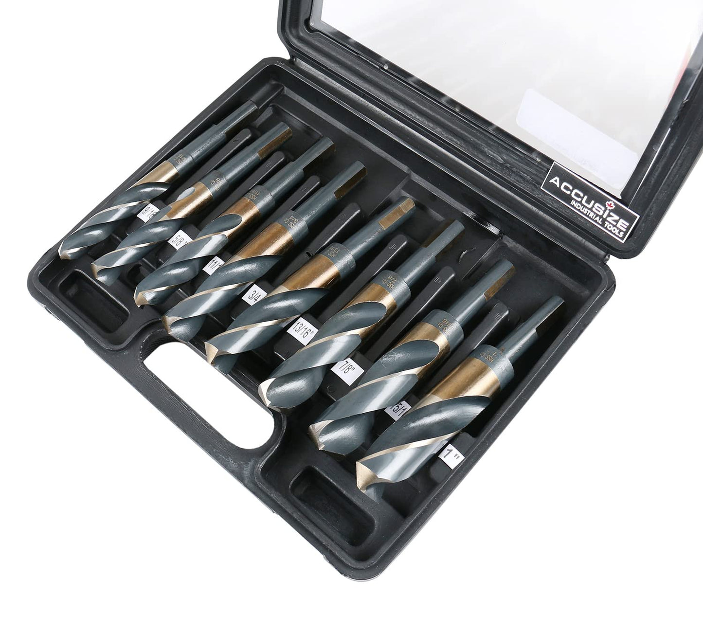 Accusize Industrial Tools M35 (H.S.S.+5% Cobalt) 1/2" Shank and Drill - 9/16" to 1", Set of 8 Pieces, H516-6507