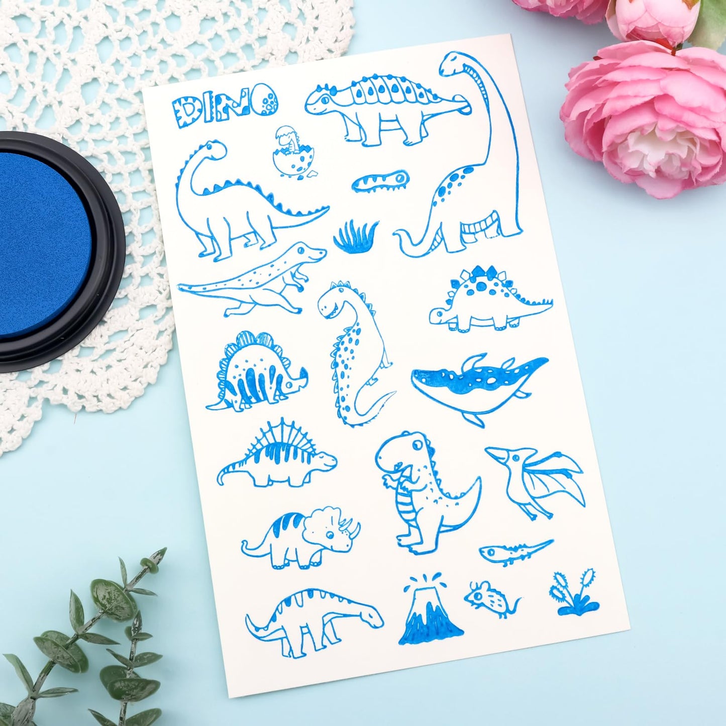 Briartw 2 Pack EVA Stamp Sets Bundle with Ink Pads – 39pcs Alphabet Stamps & 21pcs Dinosaur Stamps – Perfect for Kids Crafts, Scrapbooking, Card Making