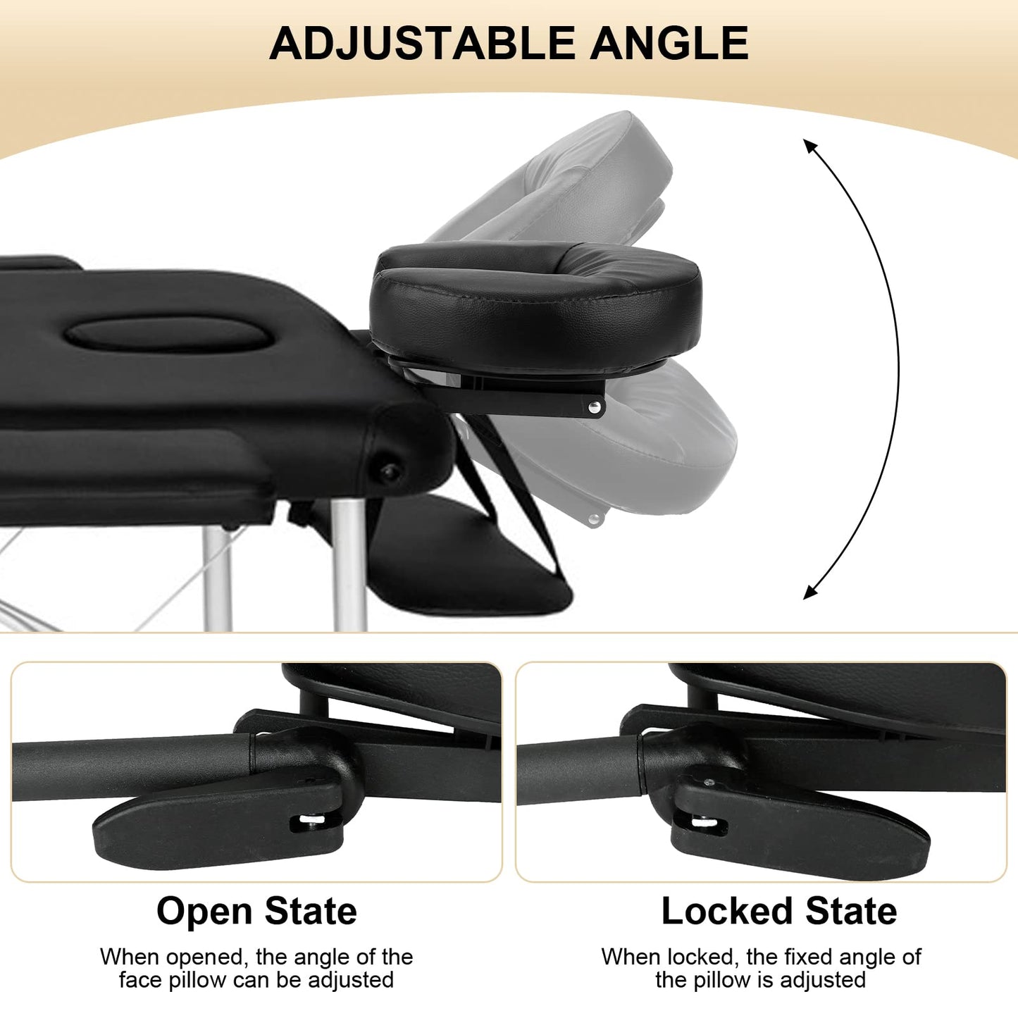 VARIPOWDER Aluminum Adjustable Massage Face Cradle with Pillow Cushion - Standard Universal Table Bed Face Cradle for Comfortable Beauty Spa Massage Headrest Bed face Cradle for Tables