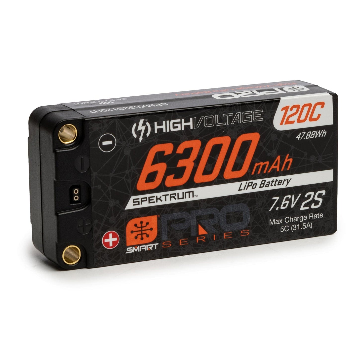 Spektrum 7.6V 6300mAh 2S 120C Smart Pro Race Shorty Hardcase LiHV Battery: Tubes, 5mm, SPMX632S120HT
