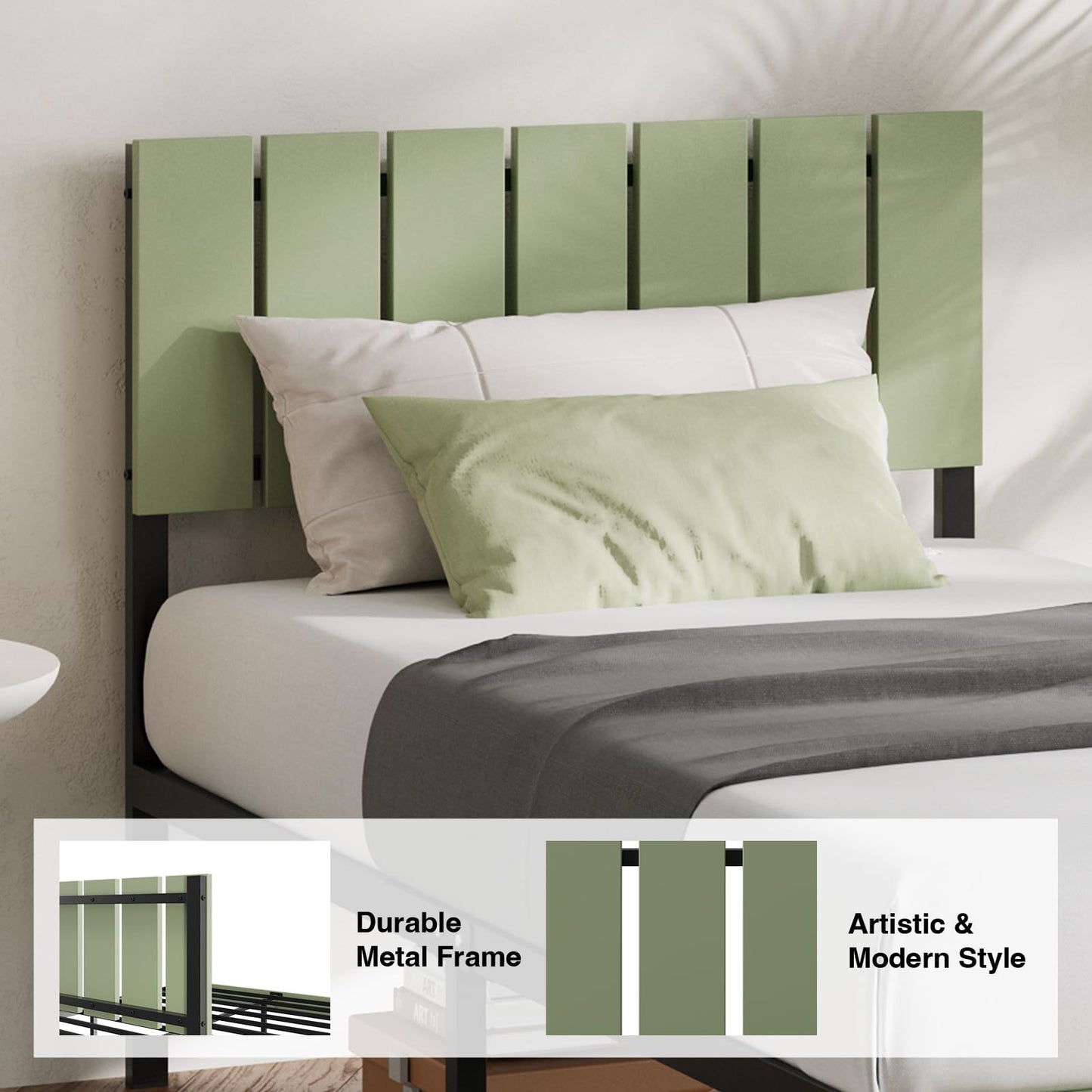 Novilla Twin Bed Frame with Modern Wooden Slatted Headboard, Easy Assembly, Heavy Duty Metal Platform, Noise-Free, Under-Bed Storage, No Box Spring Needed