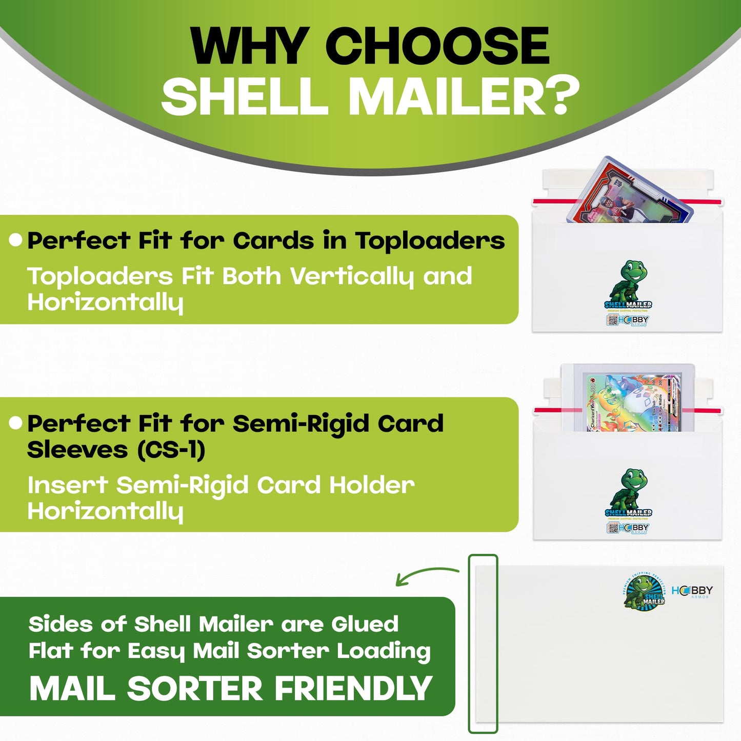 500 Pack Shell Mailer Trading Card Envelopes by Hobby Armor, 7" x 4.35" Trading Card Mailers for Shipping, Perfect Sized Shipping Envelope for Mailing Semi-Rigid and Toploaders, Protector Supplies