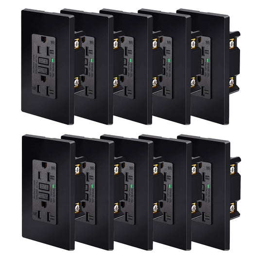 Black GFCI Outlet 20 Amp,NineLeaf 20A GFI Dual Receptacle, WR Weather Resistant, Ground Fault Circuit Interrupters, Screwless Wall Plate Included, ETL Listed, 10 Pack