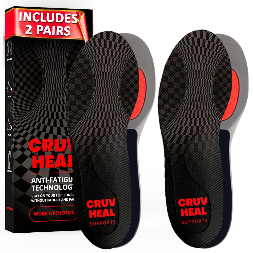 2 Packs of Work Orthotic Insoles - Anti Fatigue Medium Arch Support Shoe Insert Men Women - for Plantar Fasciitis Flat Feet Leg - Relieve Foot Pain - Work Boot Insoles for Standing All Day (Gray, L)