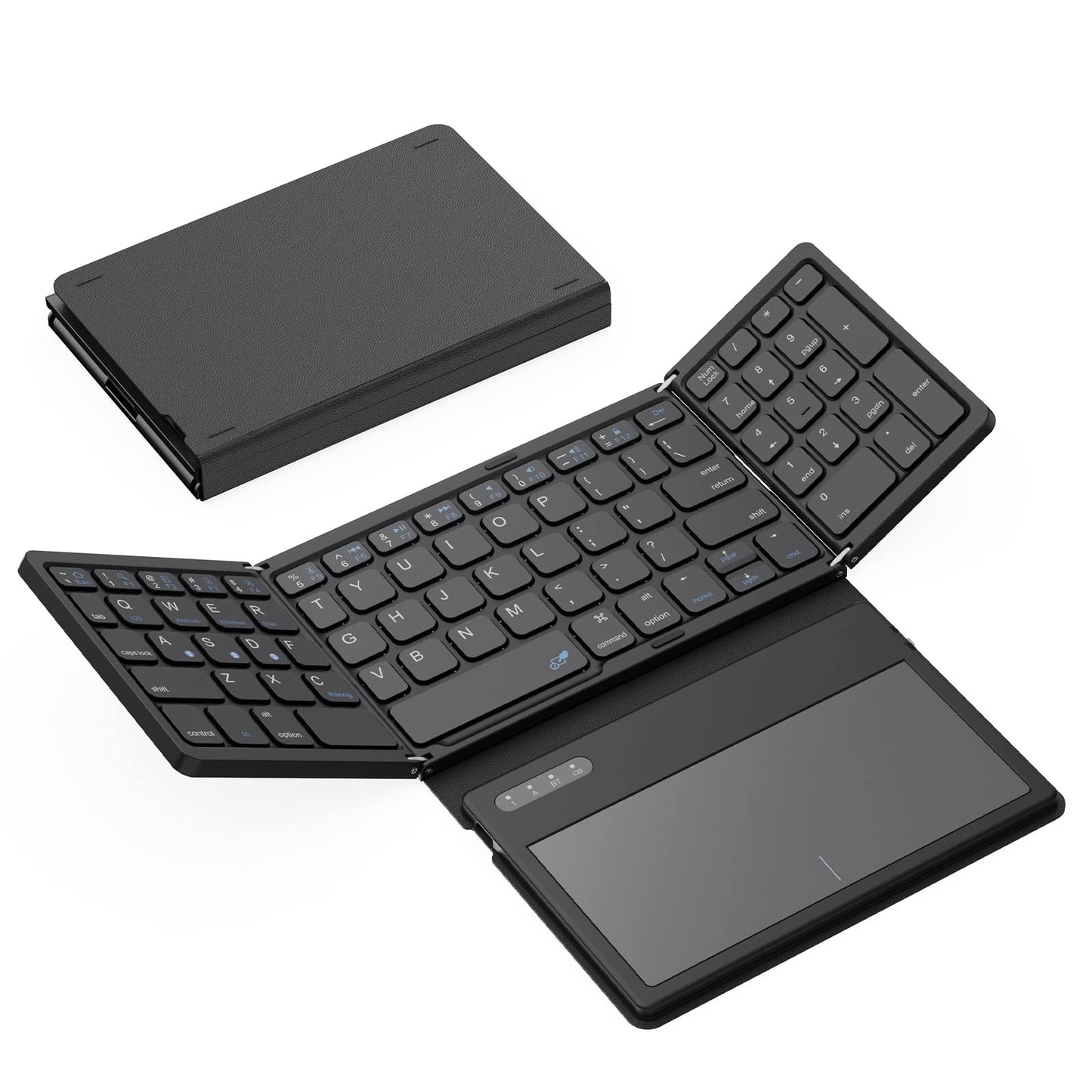 GEODMAER Foldable Bluetooth Keyboard, Portable Full Size Folding Keyboard with Large Touchpad, Numeric Keypad, PU Leather, Wireless TravelKeyboard for Windows Android Mac(Sync up to 3 Devices)
