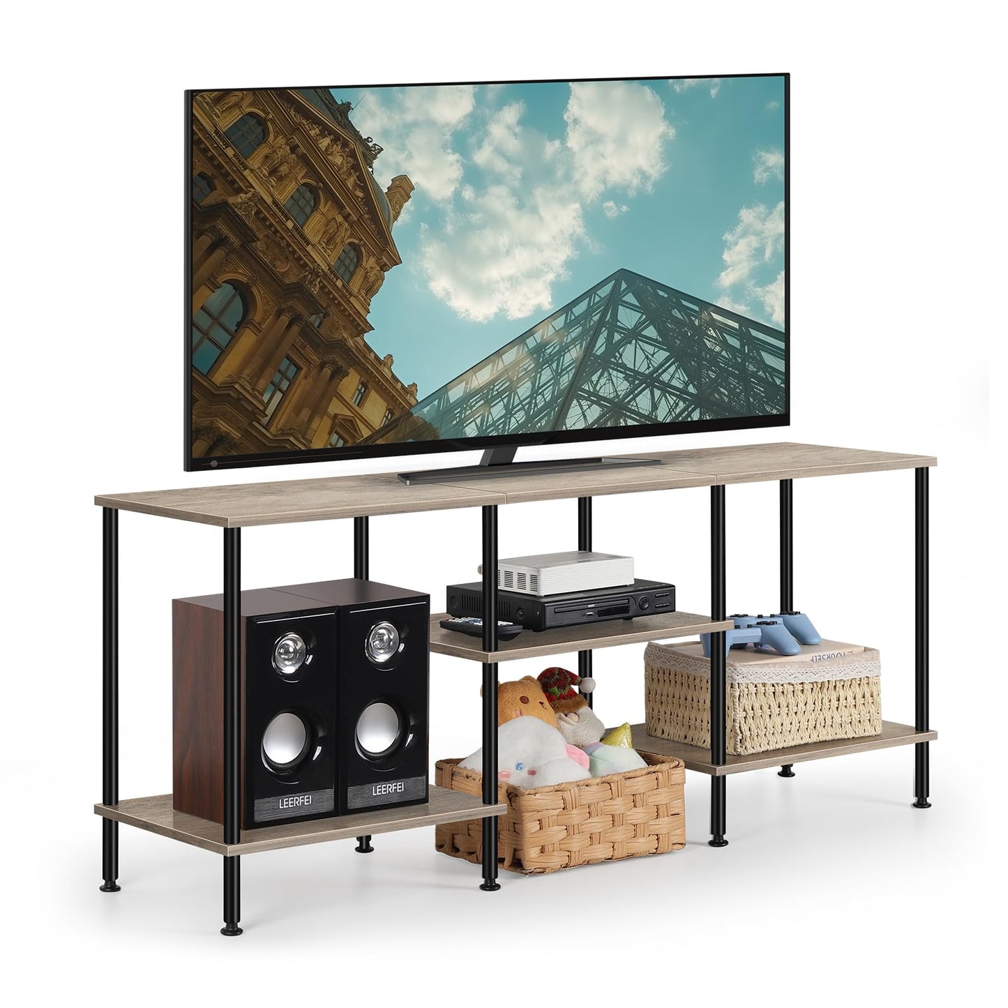 Luplom 50 Inch TV Stand for Bedroom Rustic Grey Entertainment Center with Storage 3 Tier TV Consoles for Living Room TV Console Table Media Cabinet with Open Storage Shelves for 50 43 40 32 Inch TV