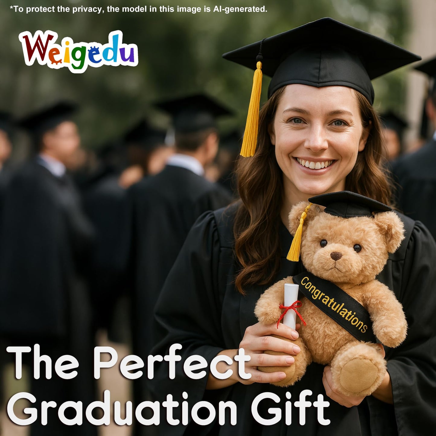 WEIGEDU Graduation Gift Teddy Bear Stuffed Animal Plush Toy with Cap, Sash & Diploma, Graduation Gift for Kids, Students, Boys & Girls, 30cm
