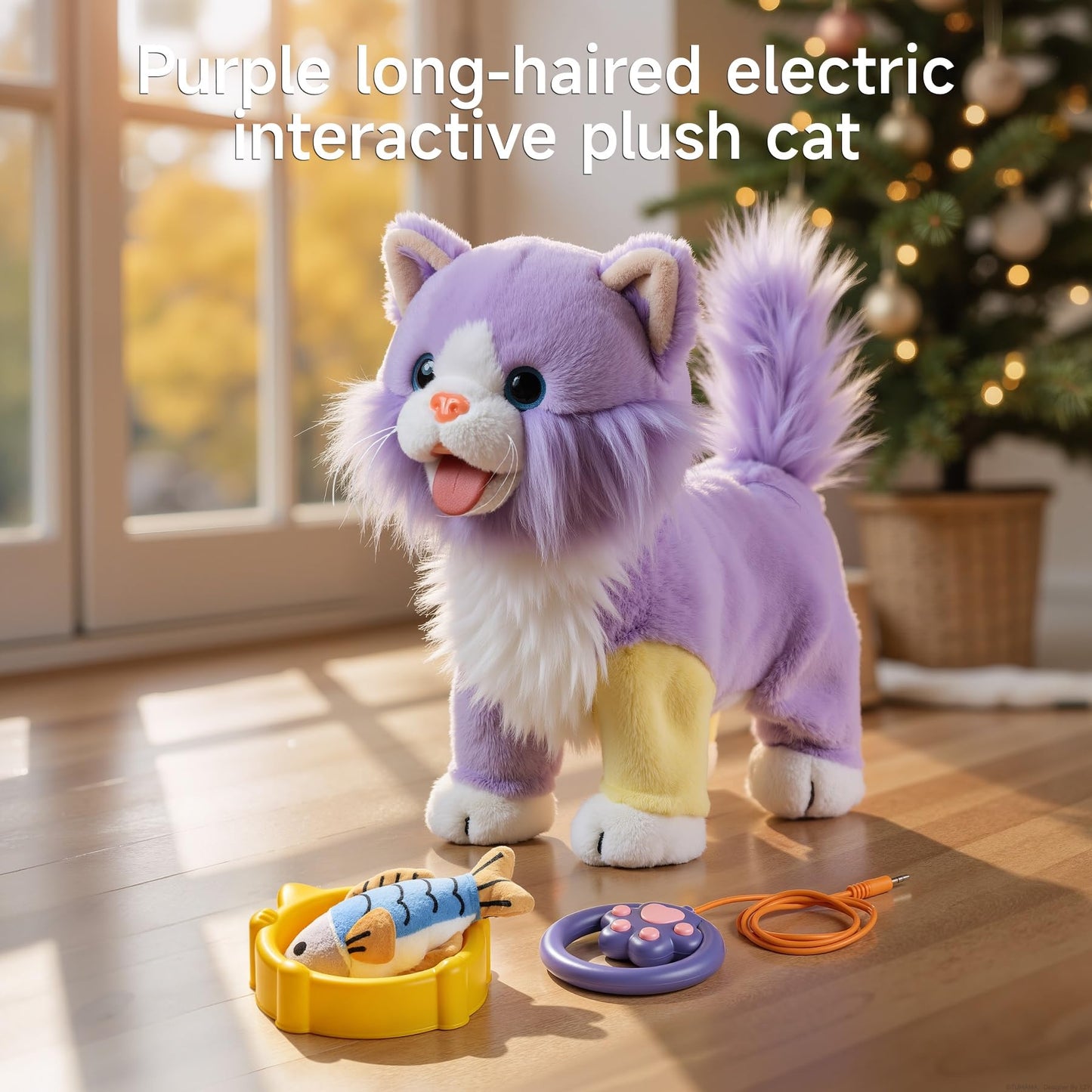 OR OR TU Walking Toy Cat with Remote Control Leash, Plush Cat Electronic Interactive Toys for Girls Singing, Shake Tail, Licking, Meows Realistic Stuffed Animal Cat Age 2 3 4 5+ Years Old Best Gift