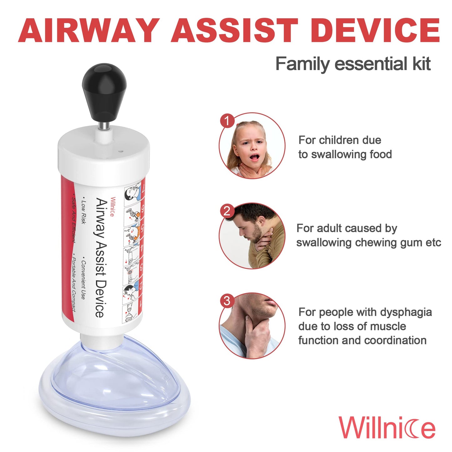 4pcs Effective Airway Assist Device Works for Removing Foreign Material, Portable Assist Kit for Child and Adults - GY Provided Travel & Home Kit