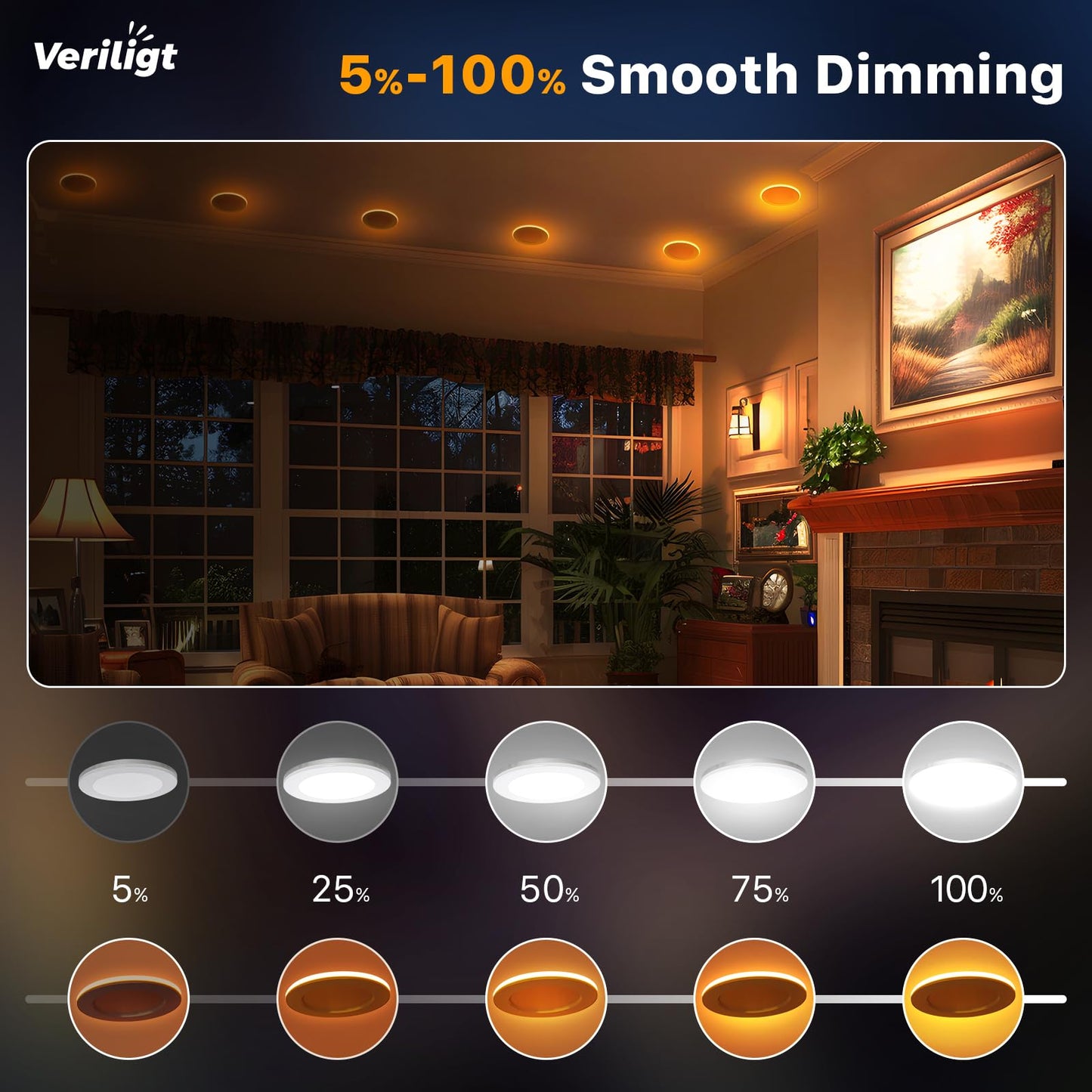 Veriligt 12 Pack 6 Inch LED Recessed Light with Night Light, 2700K/3000K/3500K/4000K/5000K 5CCT Ceiling Light, 1050LM 12W 120V, Dimmable Canless Wafer Downlight ETL&FCC, Energy Saving Star