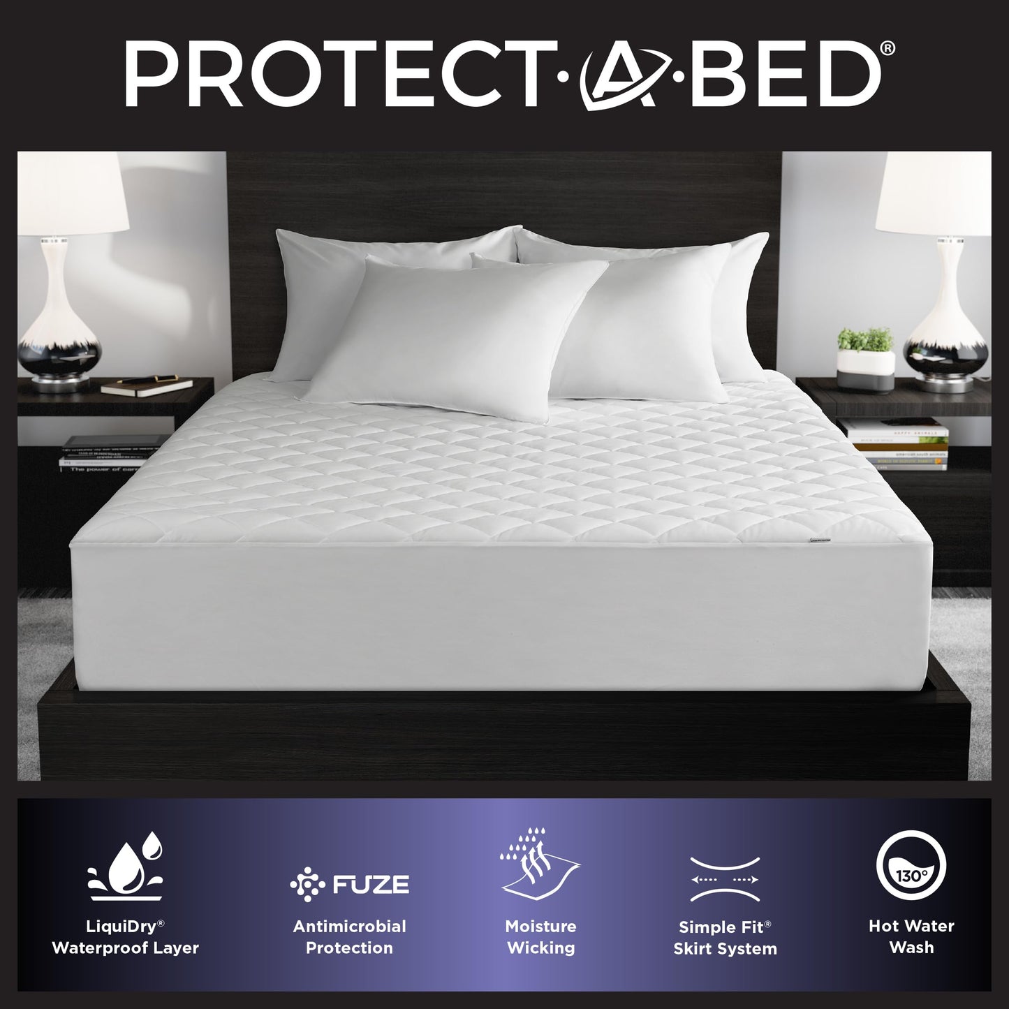 Protect-A-Bed Essential Mattress Pad King, 100% Waterproof, Dust Mite Barrier Mattress Pad, Breathable & Quiet, Antimicrobial, Fits 11"-18" Mattresses