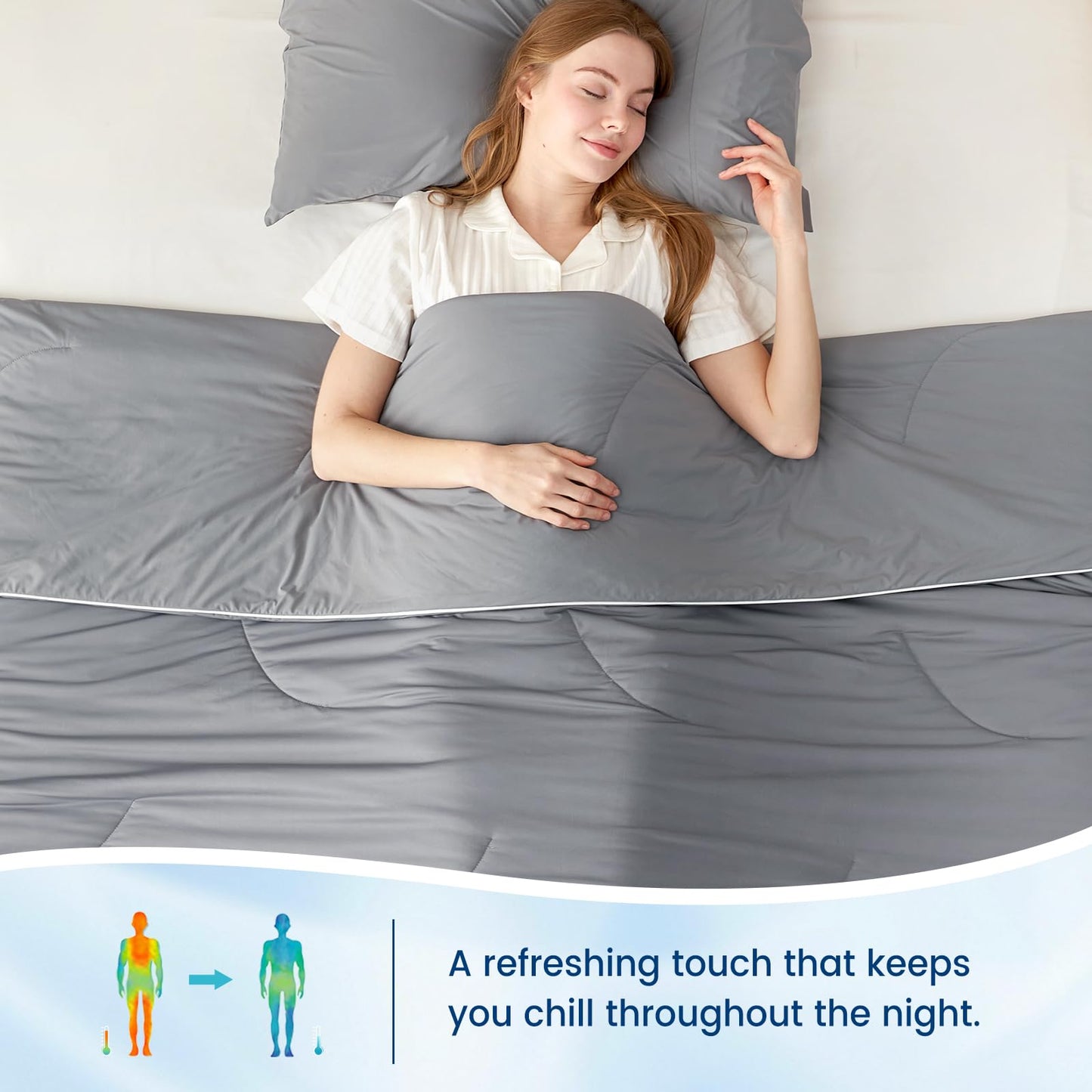 Cozy Bliss Cooling Comforter Queen Size, Reversible Lightweight Cooling Blankets for Hot Sleepers and Night Sweats, Q-Max>0.45 Soft Breathable Silky Smooth Summer Comforter, Dark Grey, 90"x90"