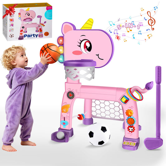 basketball hoop for kids soccer goal golf toy and ring Toss baby toys for 1 2 3 year old girls sports toys for kids with light and music unicorn toy