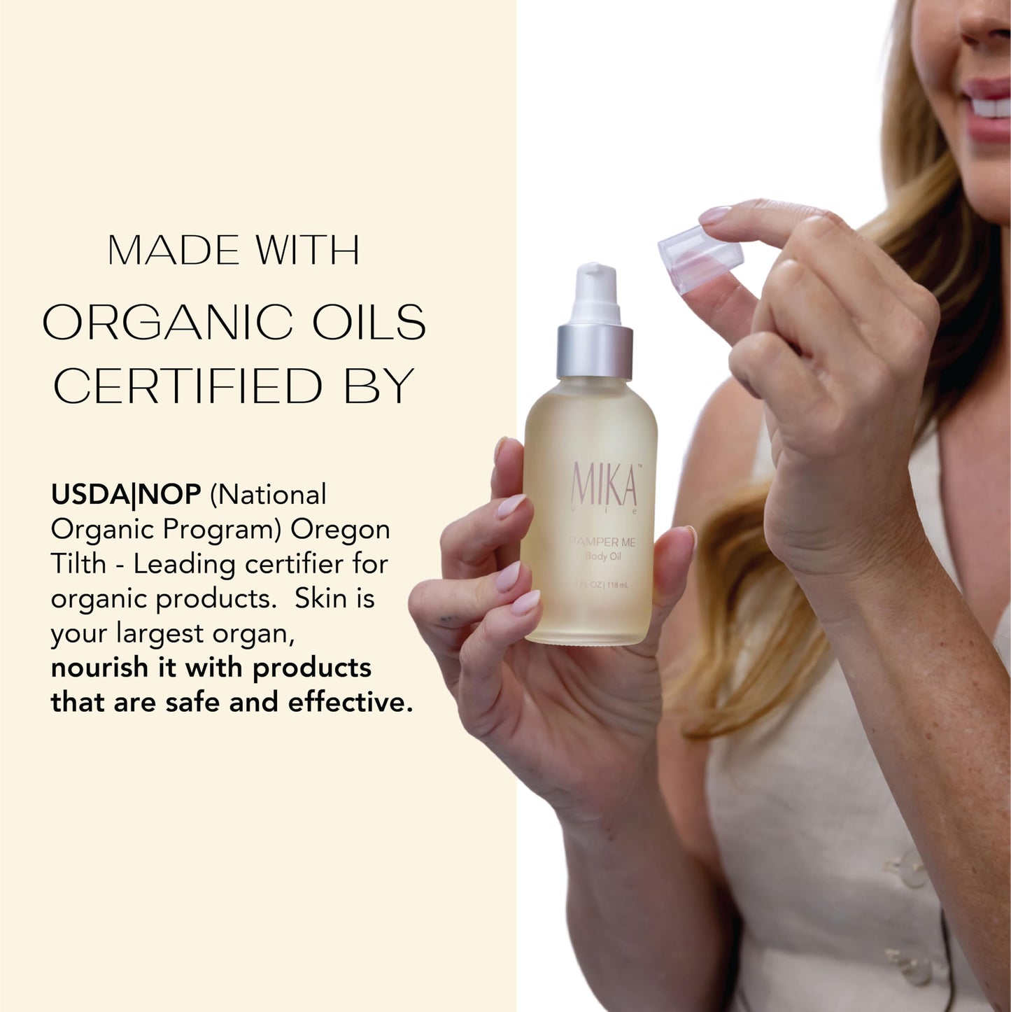 Mika Vie Organic Body Oil for Women | Certified Organic Body Oil for Dry Skin | Hydrating & Moisturizing Body Oil after Shower | Moisturizer for Dry Skin | Clean Beauty, Vegan and Paraben Free
