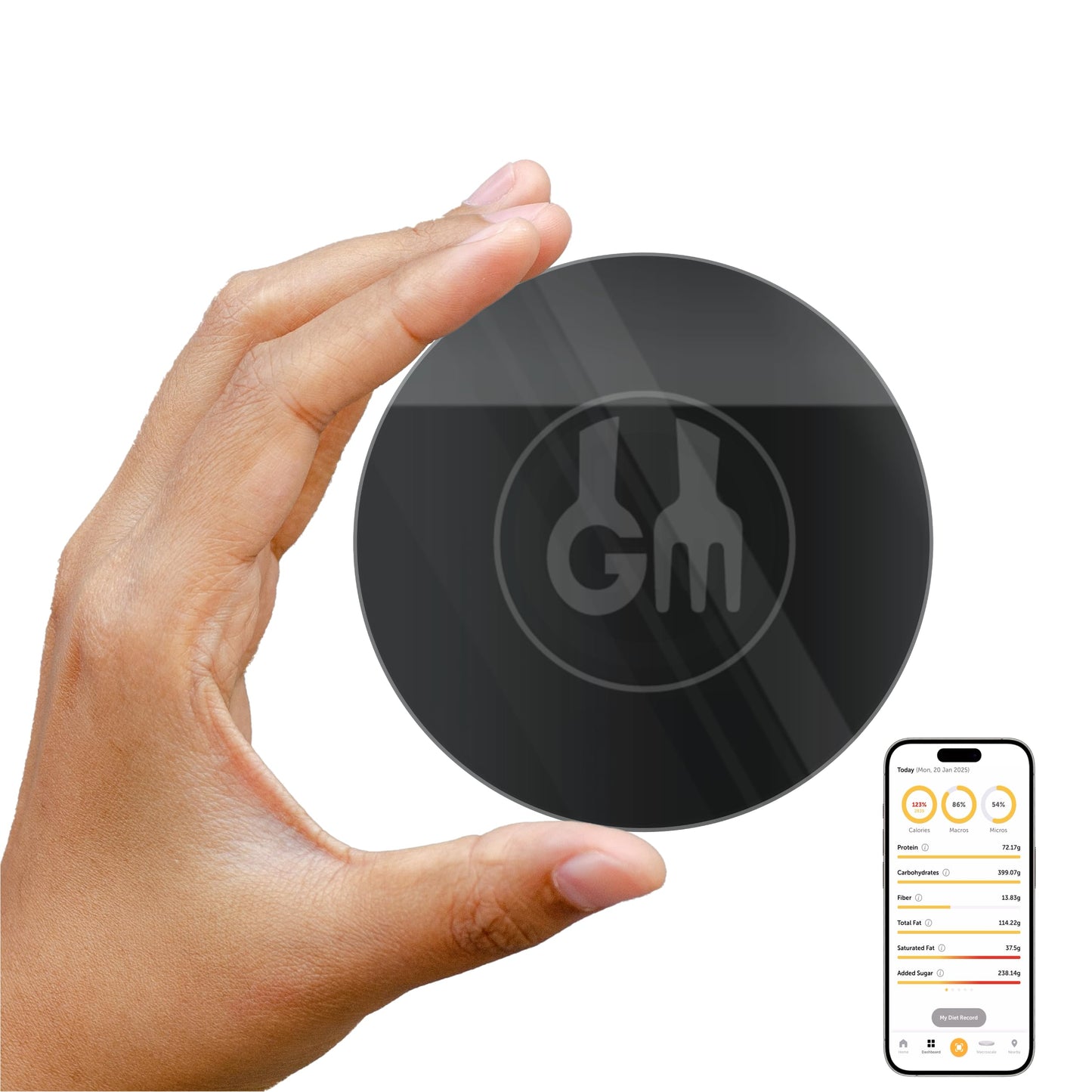 MACROSCALE Portable Food Scale, Pocket-Sized, Rechargeable. Tracks Calories, Nutrition, Cholesterol, Micros, Macros for Weight Loss, Health, Diabetes, Meal Prep. Use with The Gourmetmiles App.