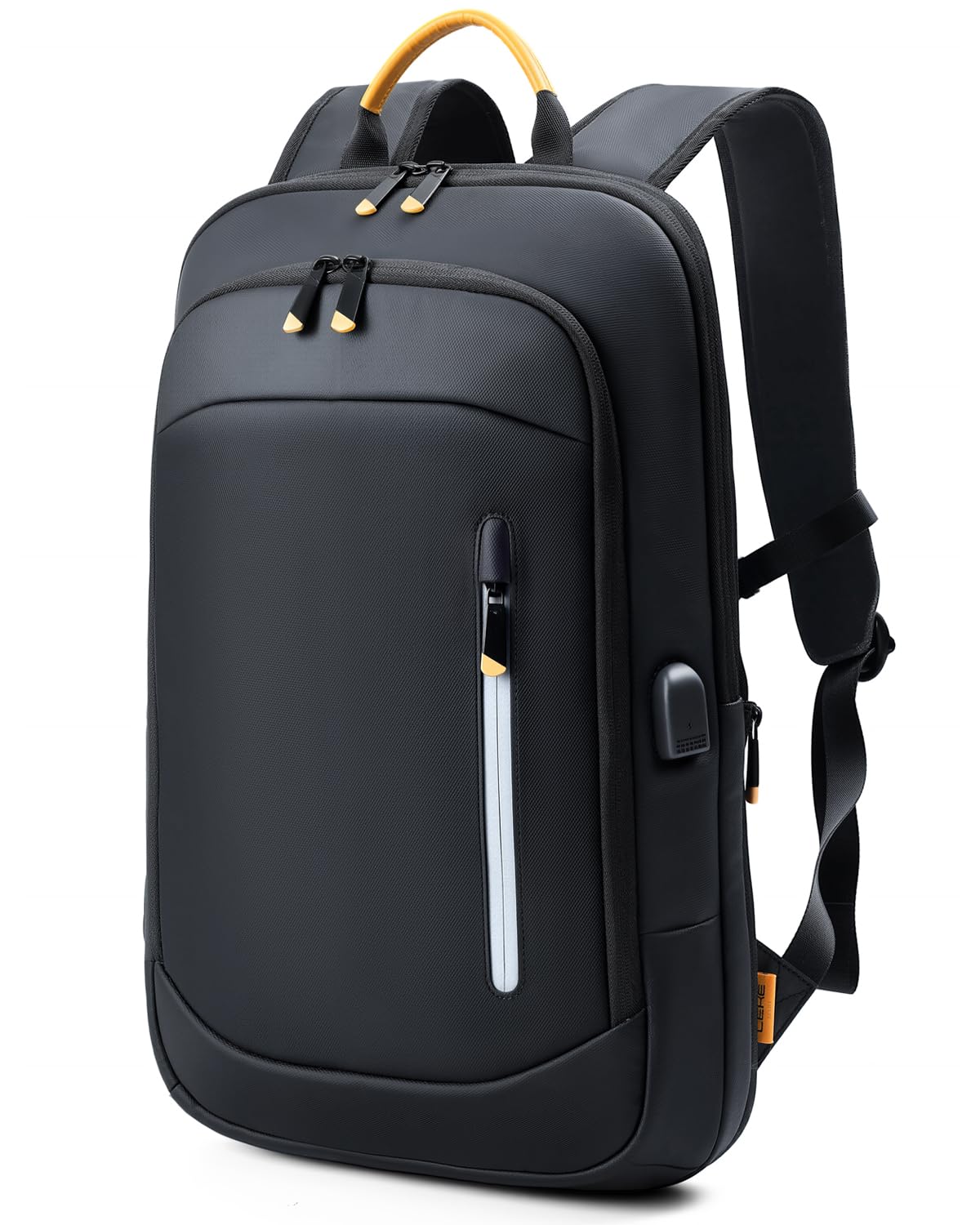 Lekespring Slim Laptop Backpack for Men, 15.6 Inch Expandable Business Travel Backpack with USB Charging Port, 1.54Lbs Lightweight Work Computer Bag, 600D Waterproof Durable Backpack, Black