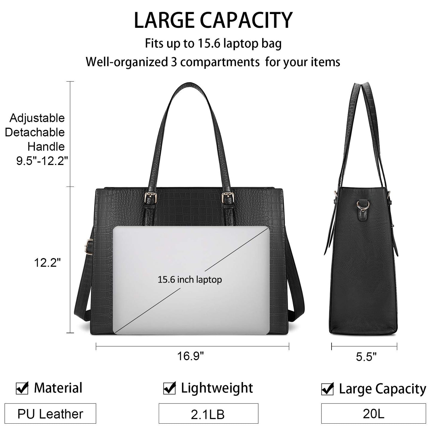 Laptop Bag for Women 15.6 inch Laptop Tote Bag Leather Classy Computer Briefcase for Work Waterproof Handbag Professional Shoulder Bag Women Business Office Bag Large Capacity