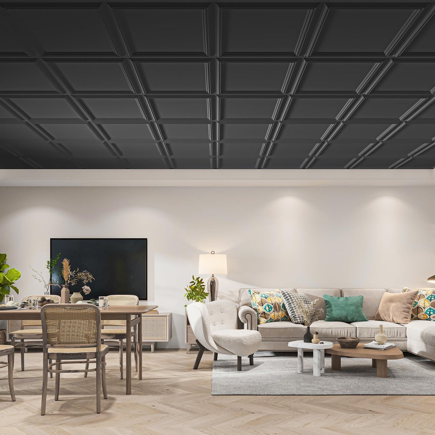 Art3d 24-Pack Drop Relief Ceiling Tiles for Home, Office & Commercial Space, 24 x 24in PVC Waterproof 3D Wall Panels Cover 96 Sq. Ft, Black