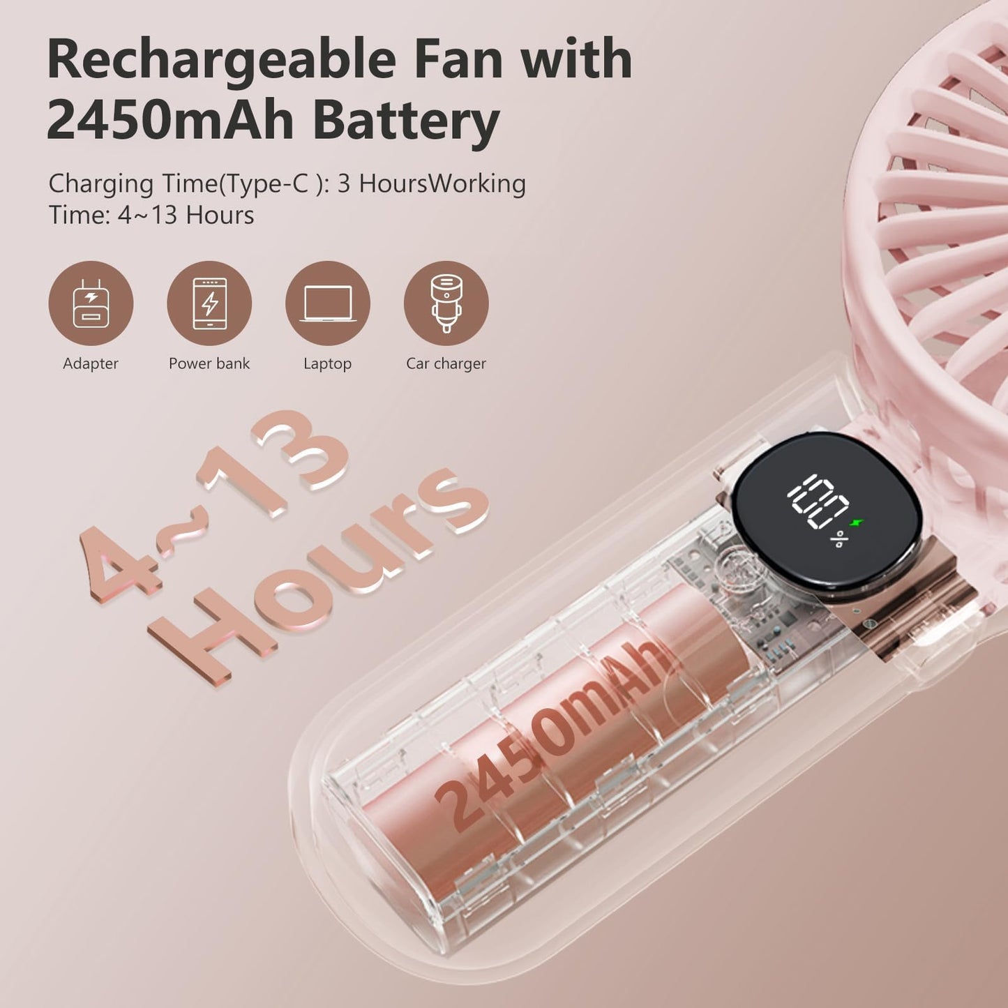 xigmer Portable Fan, 2-Pack Rechargeable Handheld Fans with 12H Battery, 5-Speed 180° Foldable USB Fan, Cooling Face Fan with Lanyard for Makeup & Travel, Camping, Hiking -Pink & Purple