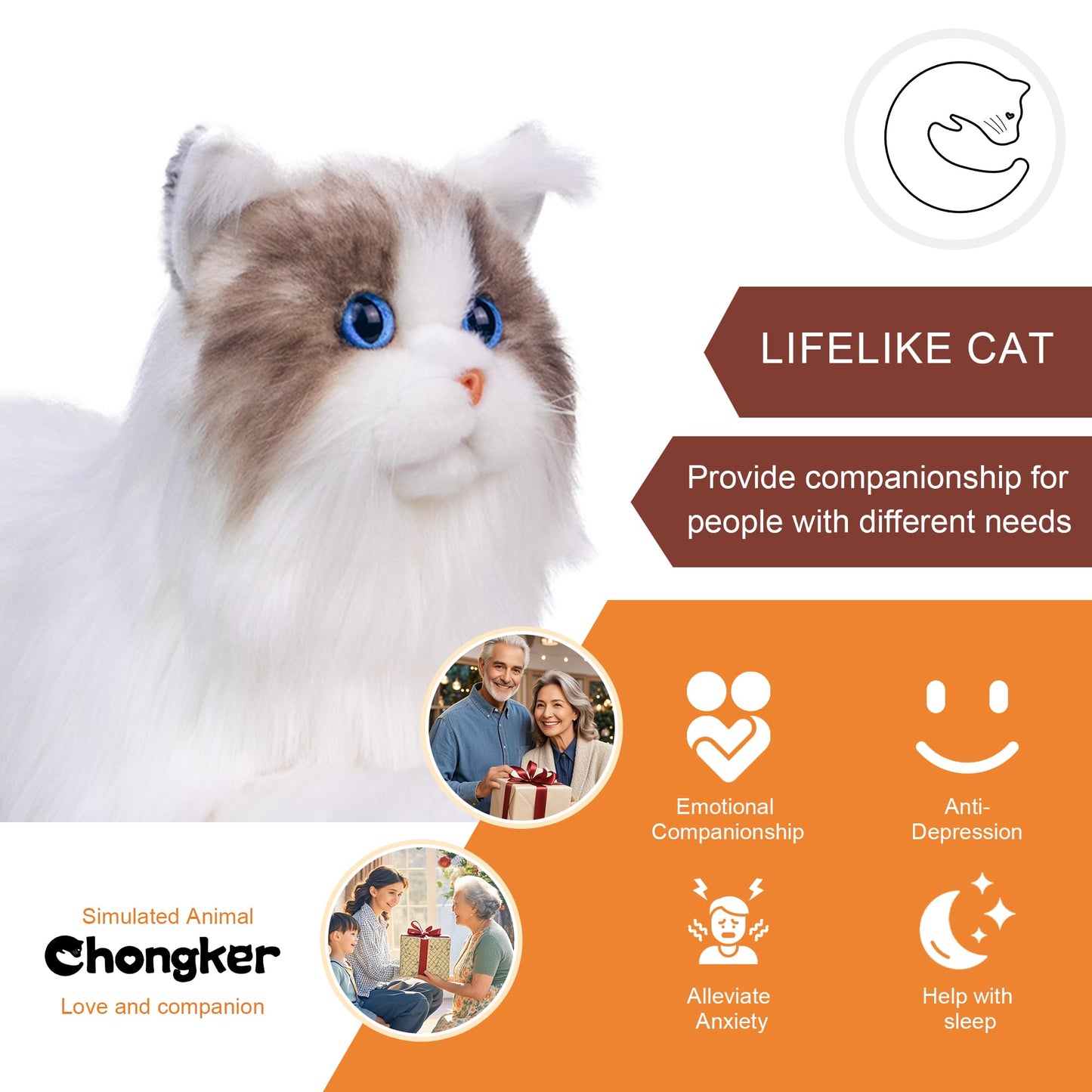 Chongker Stuffed Animals Handmade Realistic Cat Plush Toy Companion Pet for Elderly Adults Women Kids Cat Lover Surprise Gifts for Anniversary Birthday,Ragdoll Cat