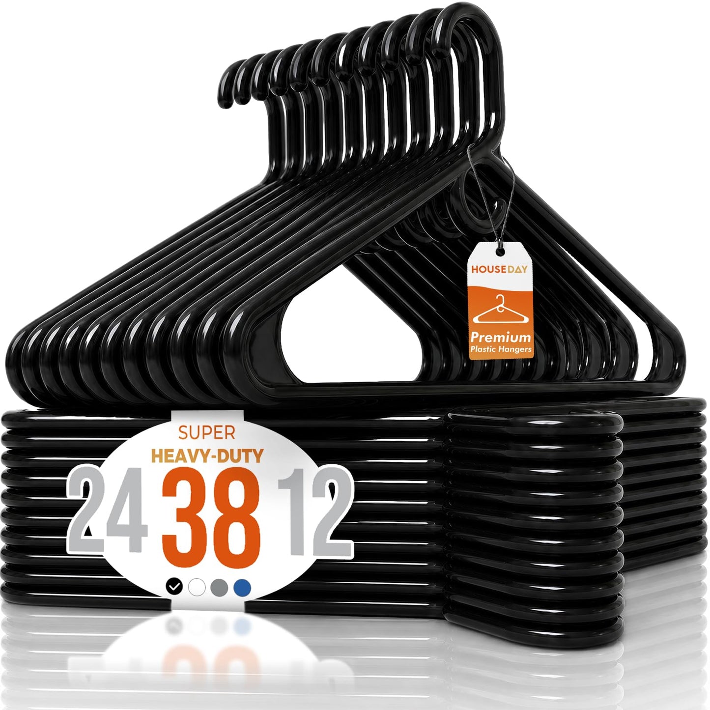 HOUSE DAY Premium Heavy Duty Plastic Hangers 38 Pack - Ultra Thick Black Clothes Hangers - 20 lb Capacity - Sturdy Hangers for Coats, Jackets, Suits & Jeans - Closet Organizer for Dorm, Apartment