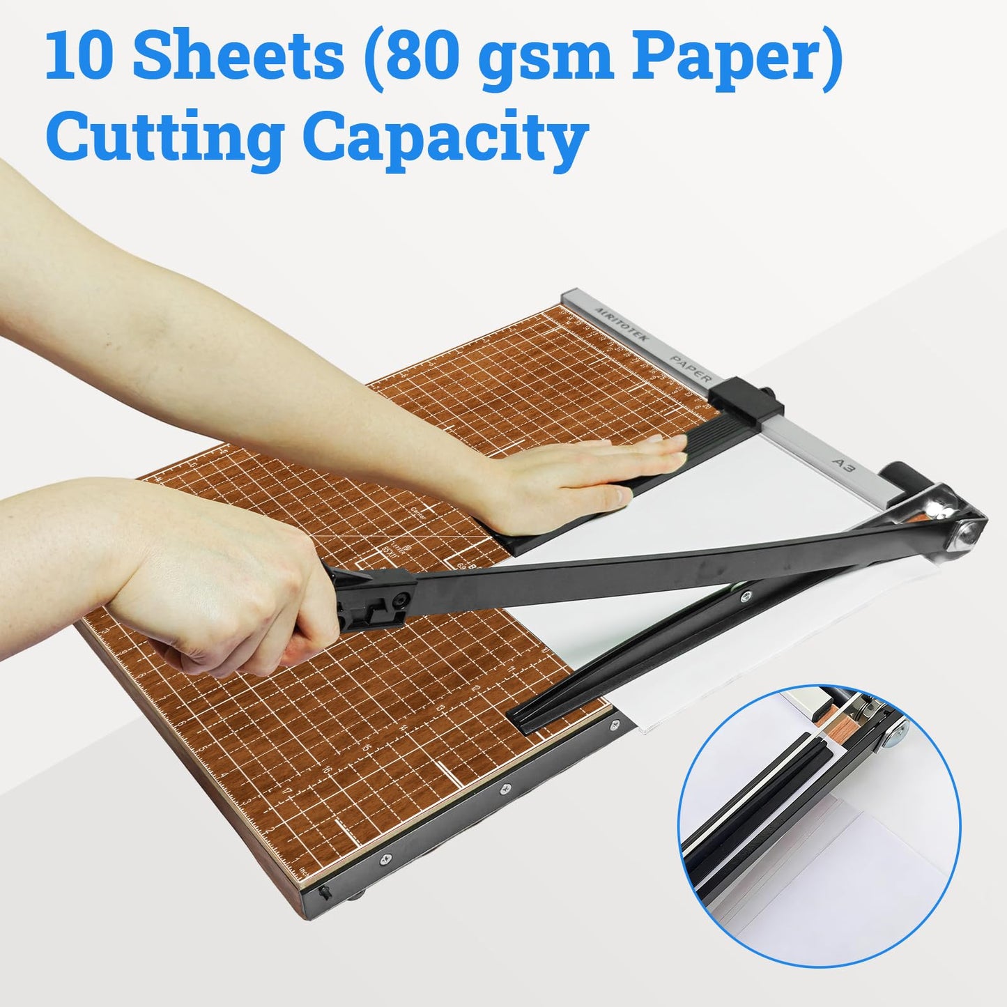 ALRITOTEK A3 Guillotine Paper Cutter Trimmer, 18" Wood Paper Trimmer for Office and Crafts, 10-12 Sheets Capacity (Wooden)