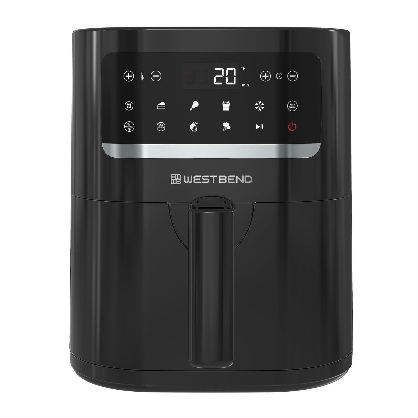 West Bend Compact Air Fryer 5-Quart Capacity with Digital Controls LCD Display and 10 Cooking Presets with Shake Reminder, Nonstick Frying Basket, 1500-Watts, Black